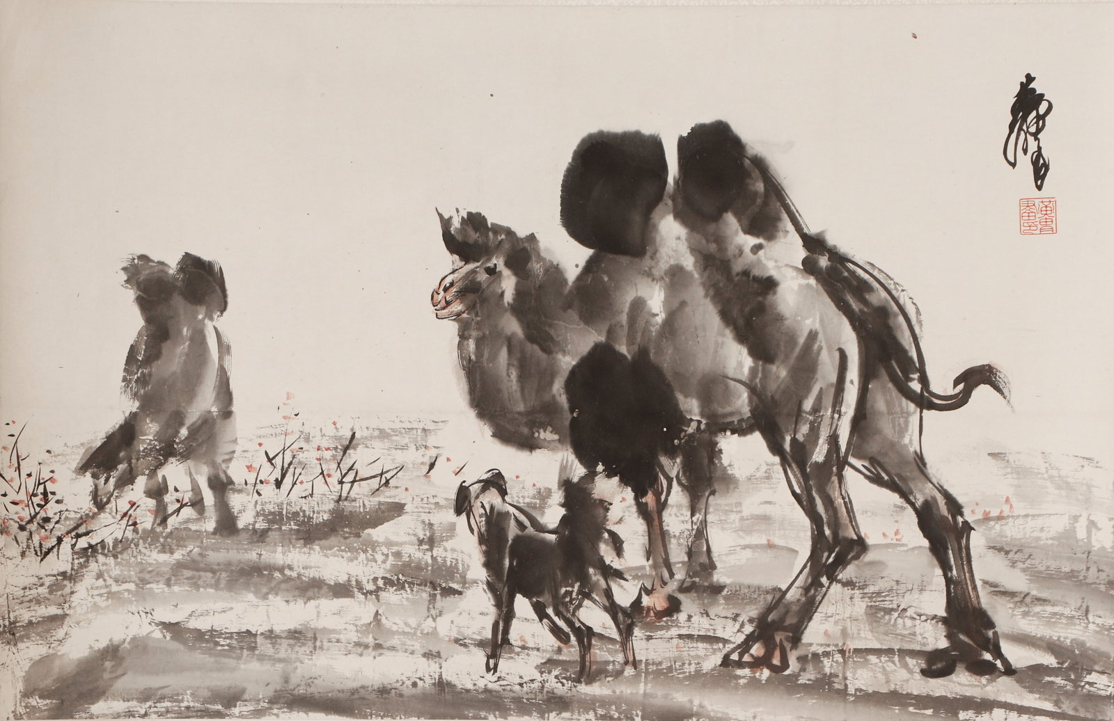 A CHINESE PAINTING OF CAMELS, SIGNED HUANG ZHOU (1 of 4)