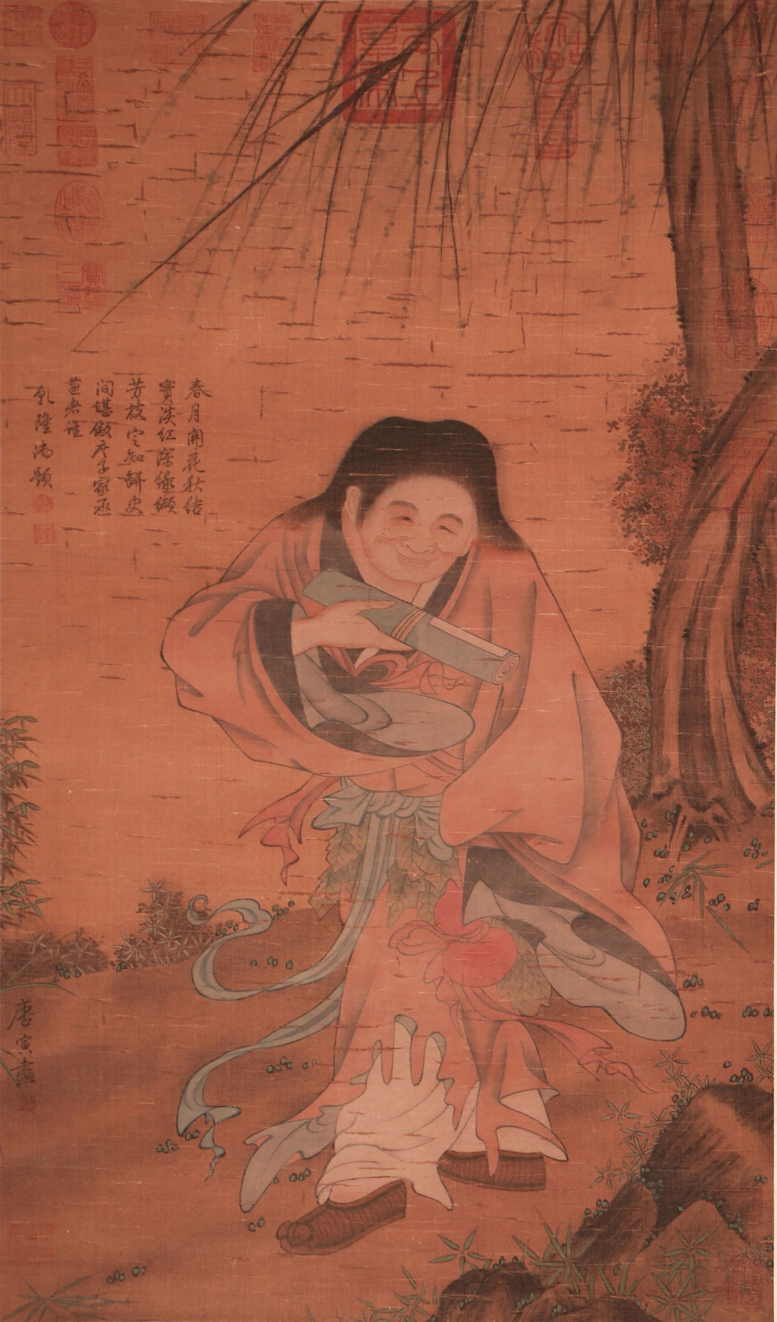 A CHINESE PAINTING OF SCHOLAR FIGURE, SIGNED TANG YIN: A CHINESE PAINTING OF SCHOLAR FIGURE, SIGNED TANG YIN (132 x 65cm)
