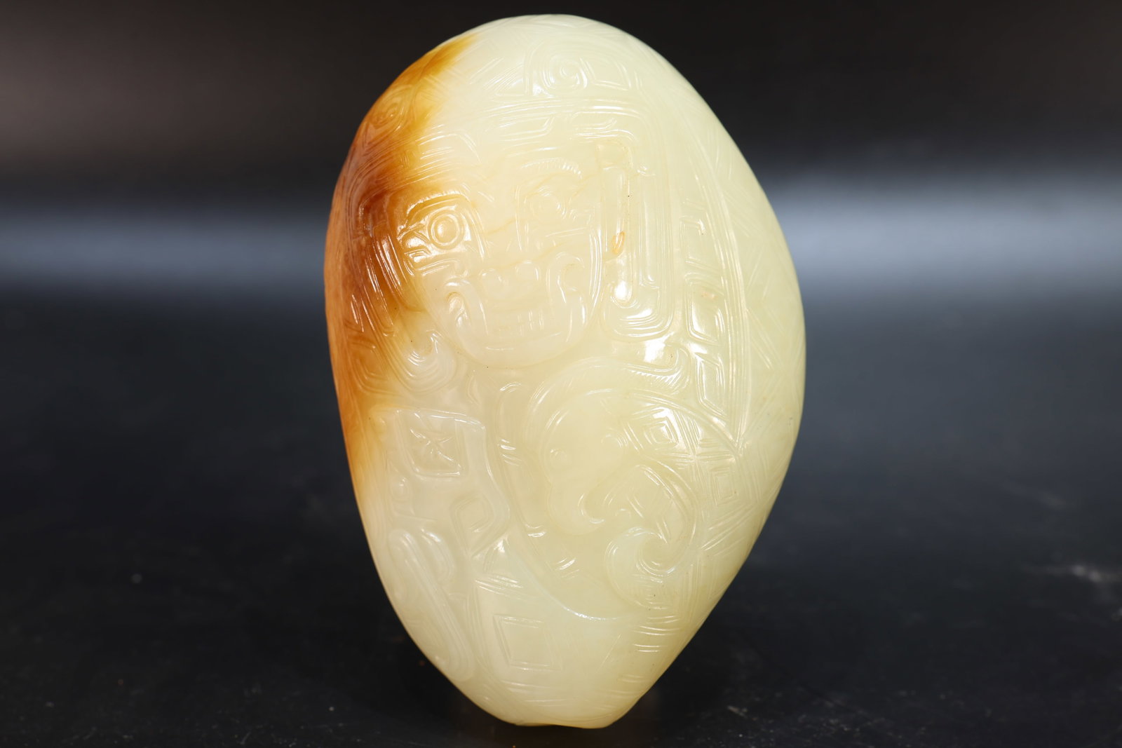 Jade Carved Beast Face Pattern Stone: Jade Carved Beast Face Pattern Stone (11 x 8 x 5cm)