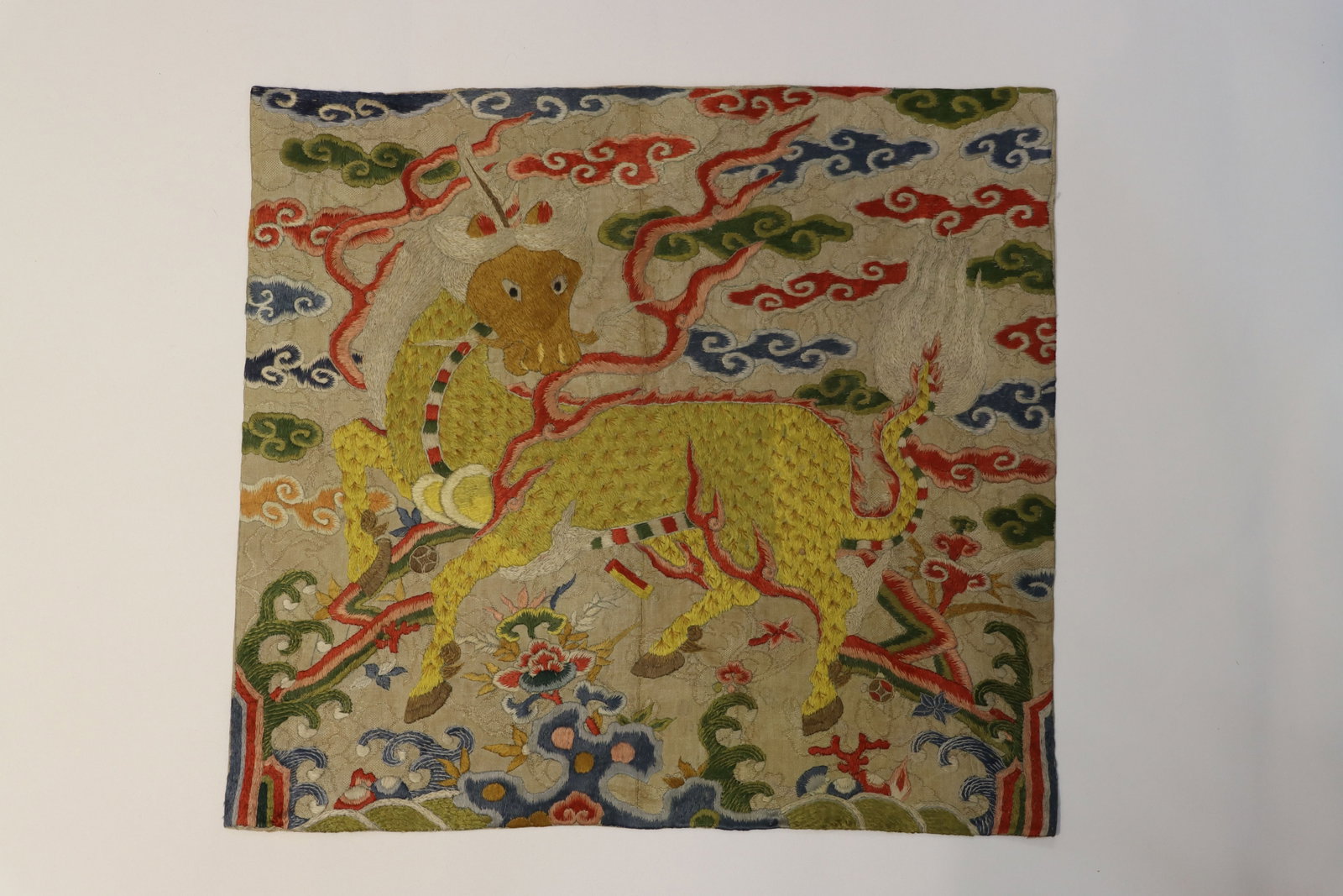Silk Embroidery Kirin Pattern Buzi: Silk Embroidery Kirin Pattern Buzi (33 x 30cm)