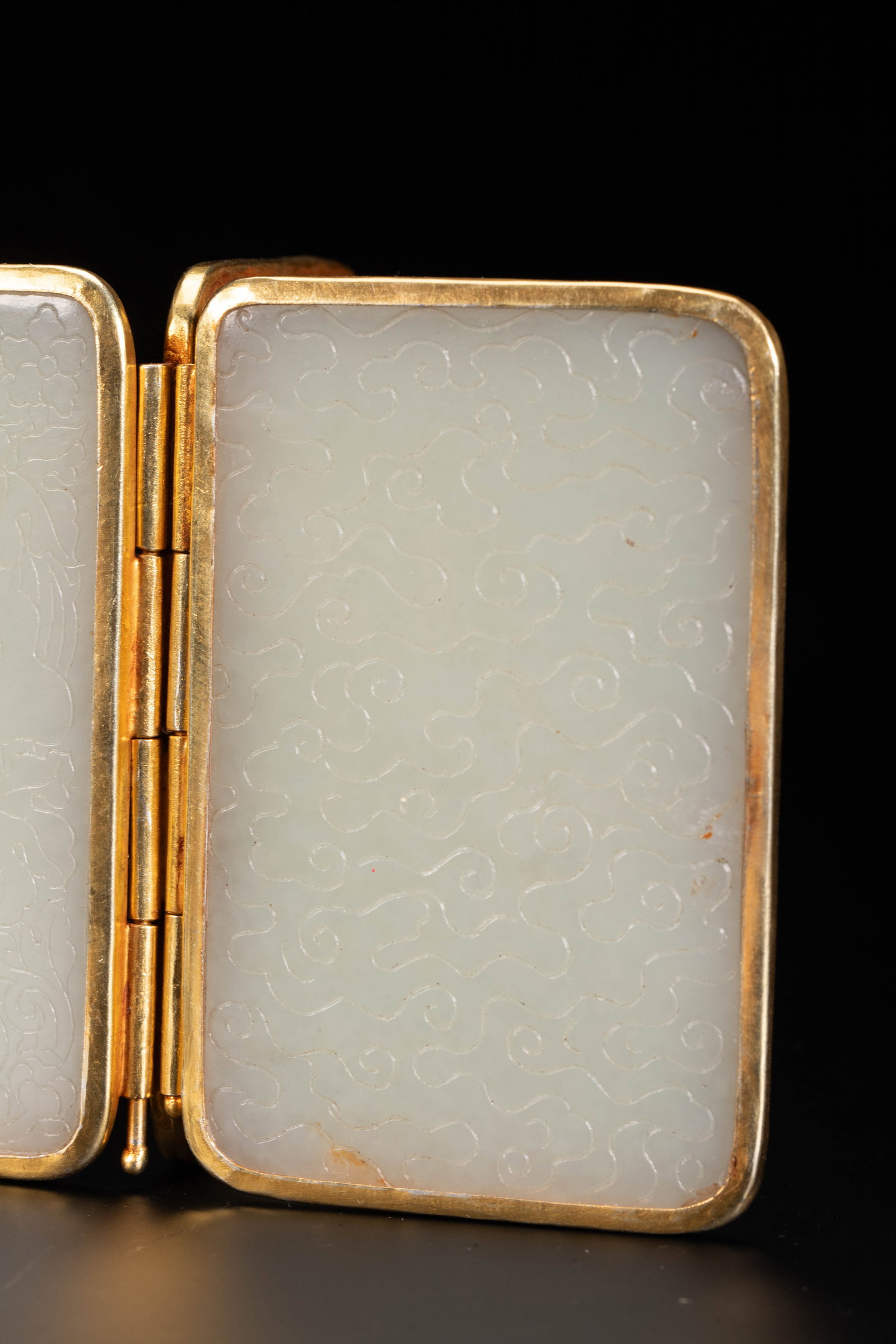 CHINESE HETIAN JADE SCRIPTURE TABLET WITH GILT MOUNT - 3