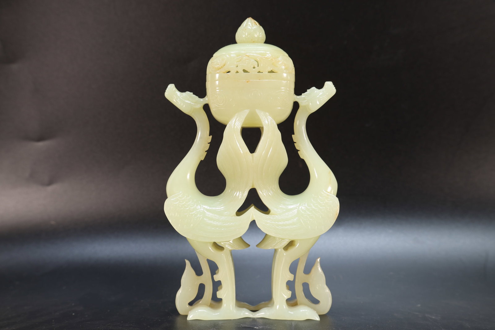 Jade Carved Flower Pattern Phoenix Shape Incense Burner - 6