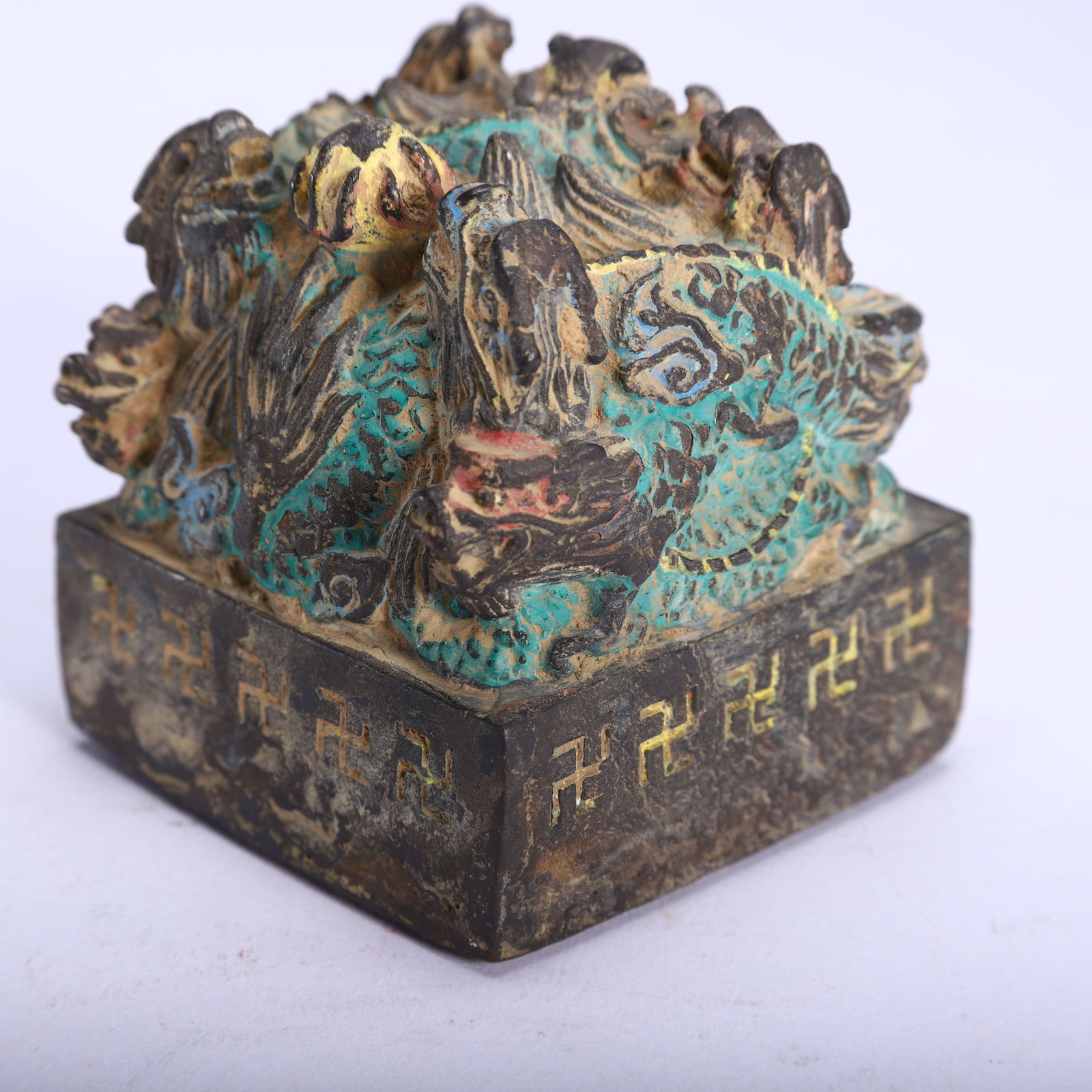 A POLYCHROME PAINTED DRAGON SEAL - 6