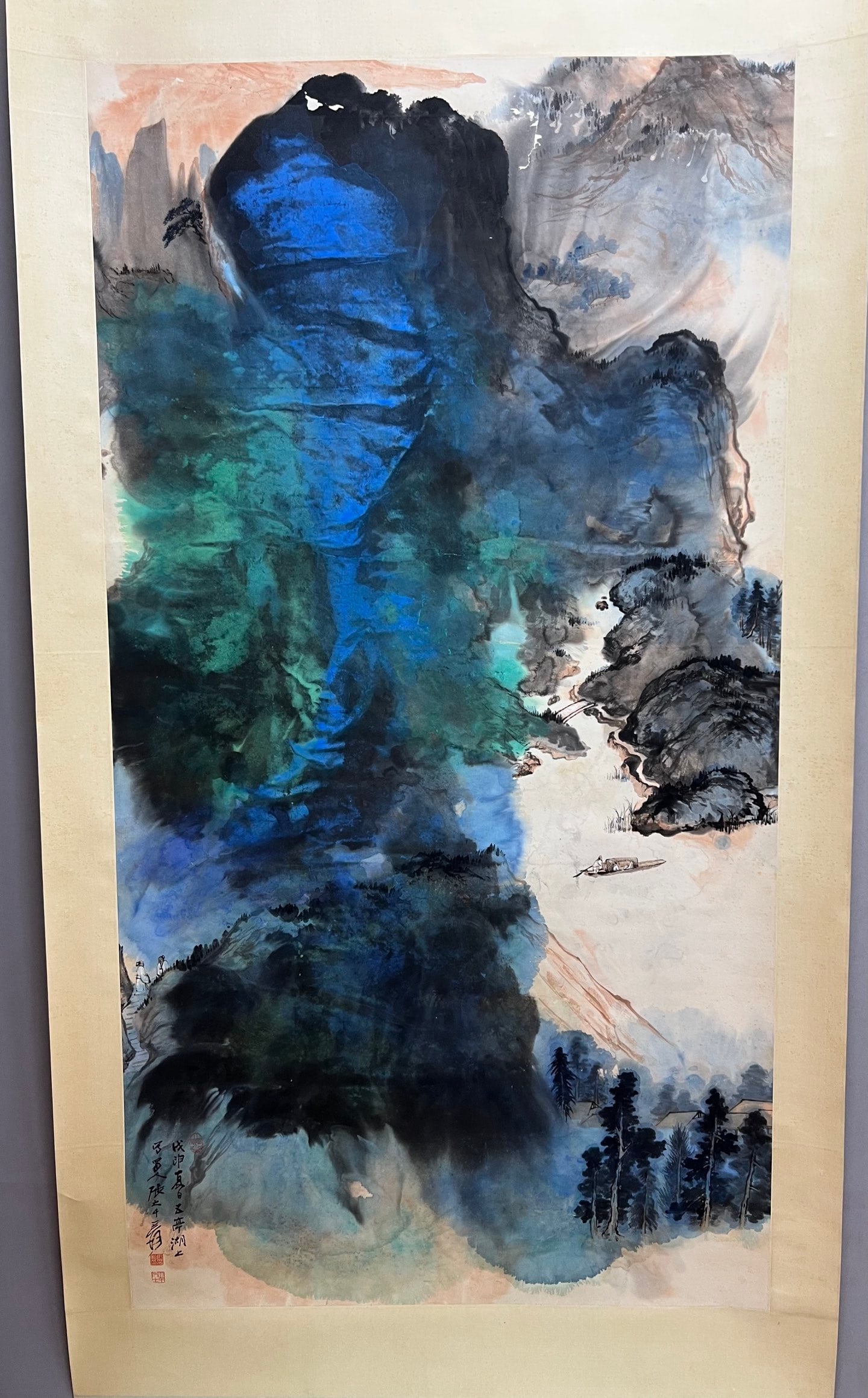 Chinese Drawing Colored Landscape Painting,Zhang Daqian Mark: Chinese Drawing Colored Landscape Painting,Zhang Daqian Mark ?178 x 85cm?