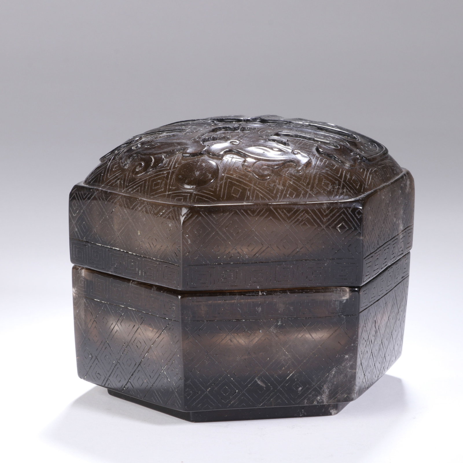 CHINESE SMOKY QUARTZ HEXAGONAL BOX - 4