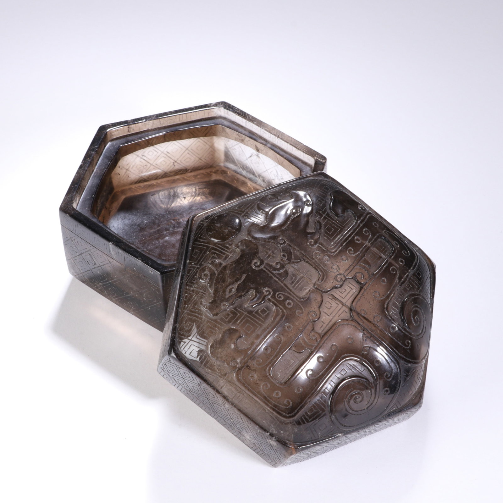 CHINESE SMOKY QUARTZ HEXAGONAL BOX - 5