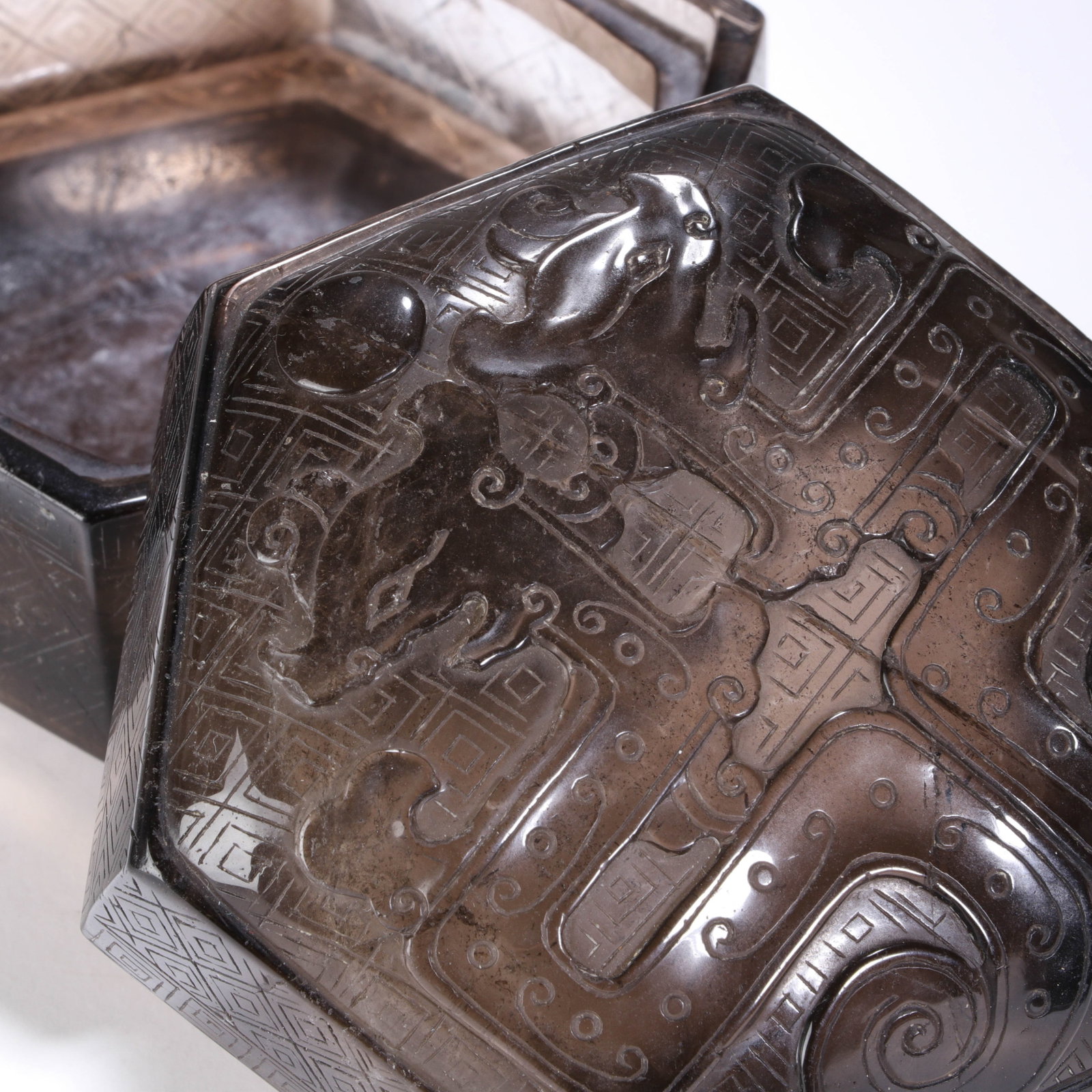 CHINESE SMOKY QUARTZ HEXAGONAL BOX - 6