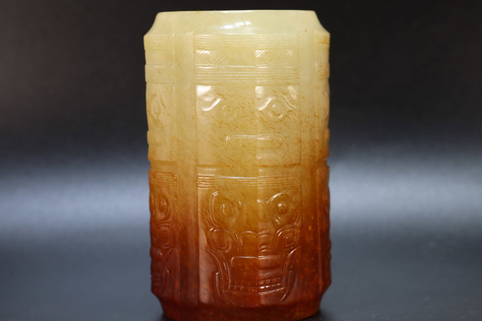 Jade Carved Beast Face Pattern Cong - 2
