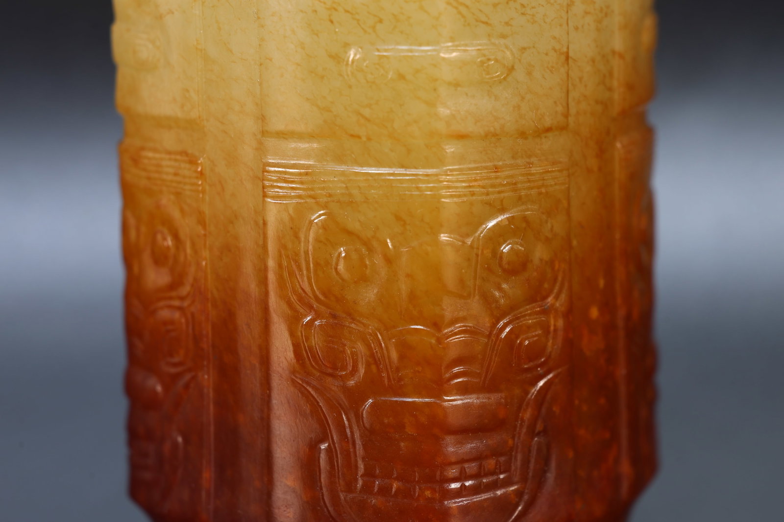 Jade Carved Beast Face Pattern Cong - 3