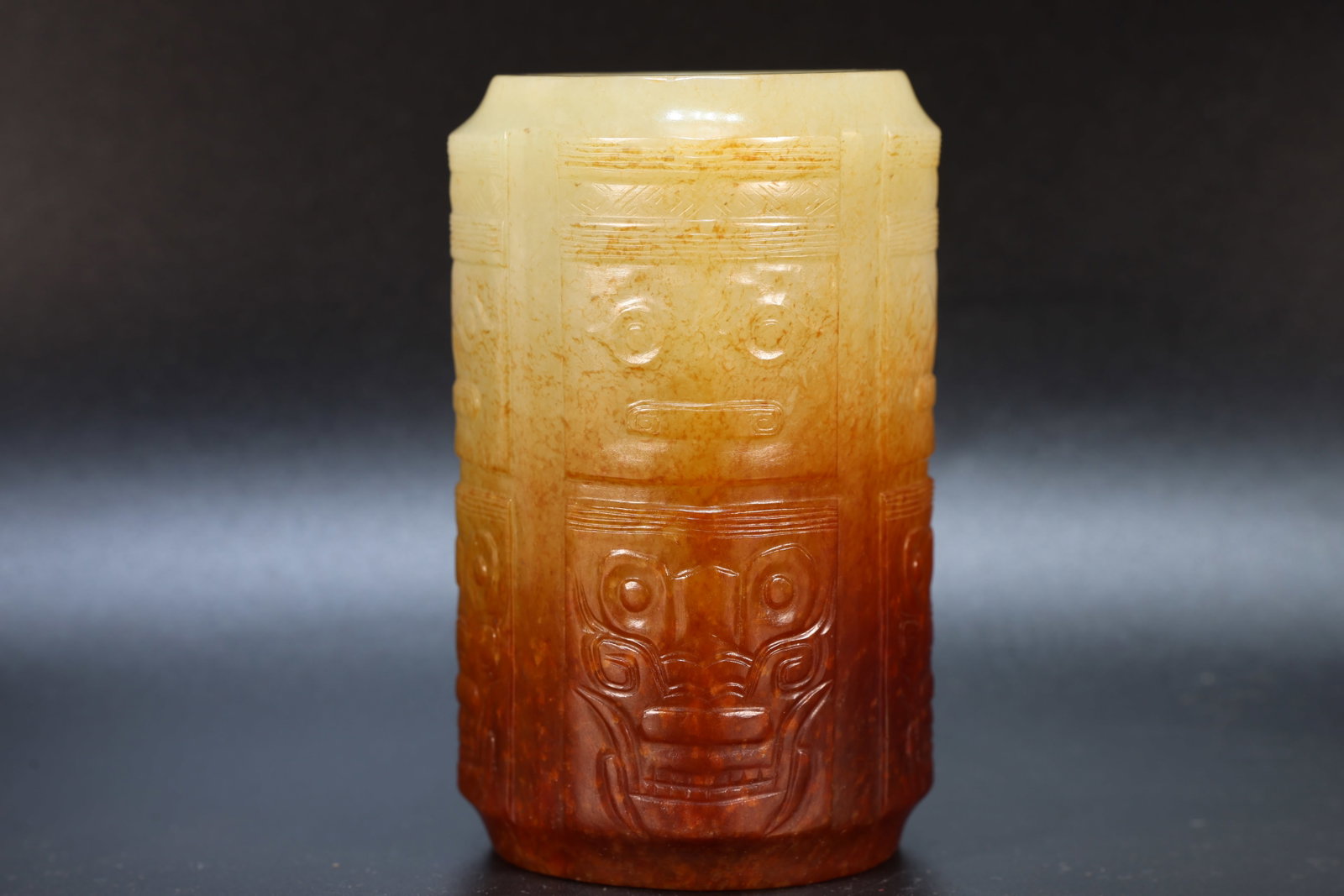 Jade Carved Beast Face Pattern Cong - 4