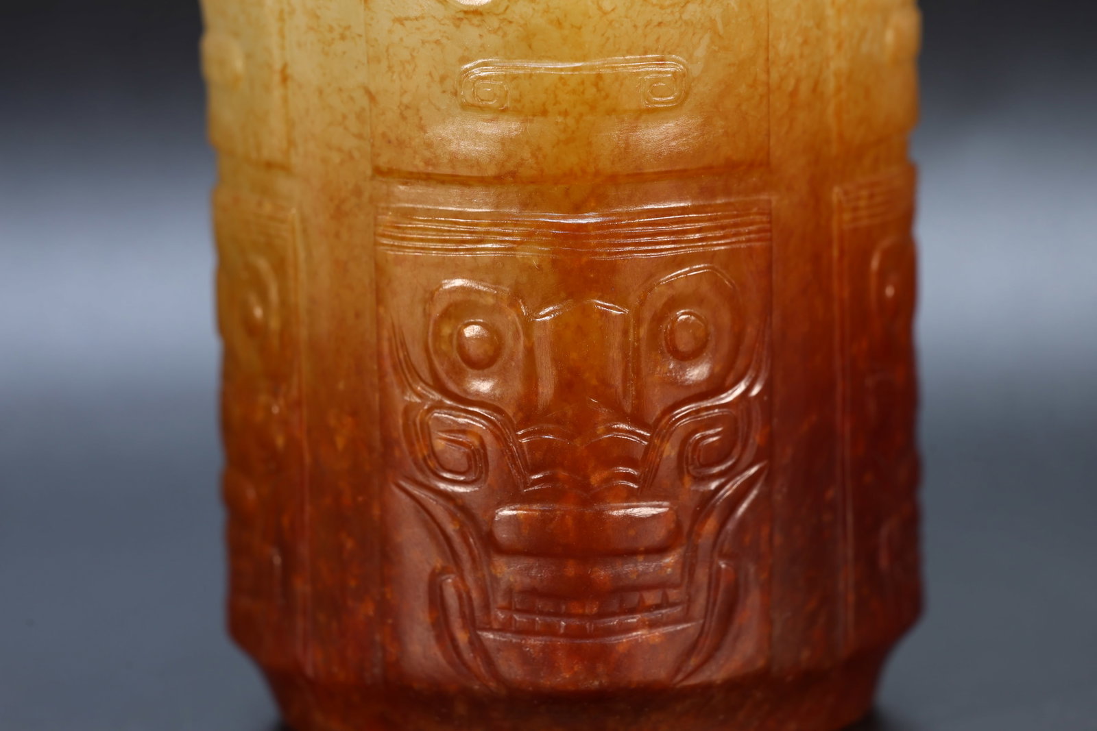 Jade Carved Beast Face Pattern Cong - 5
