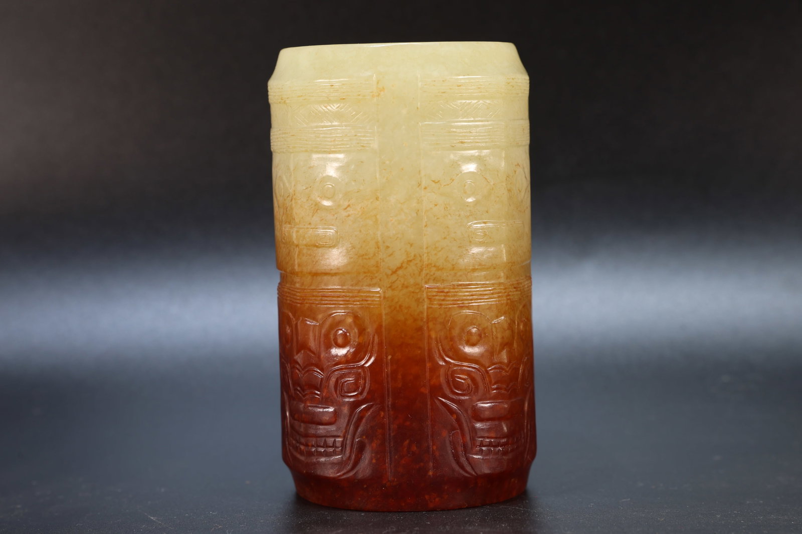 Jade Carved Beast Face Pattern Cong - 6
