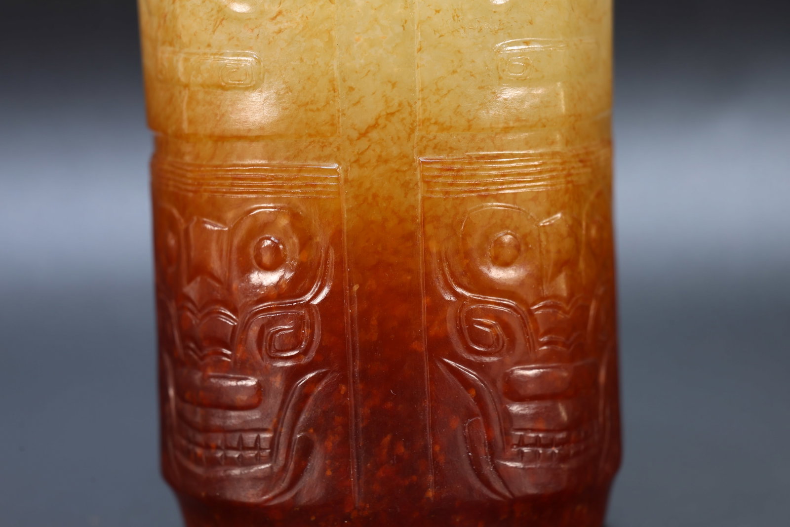 Jade Carved Beast Face Pattern Cong - 7