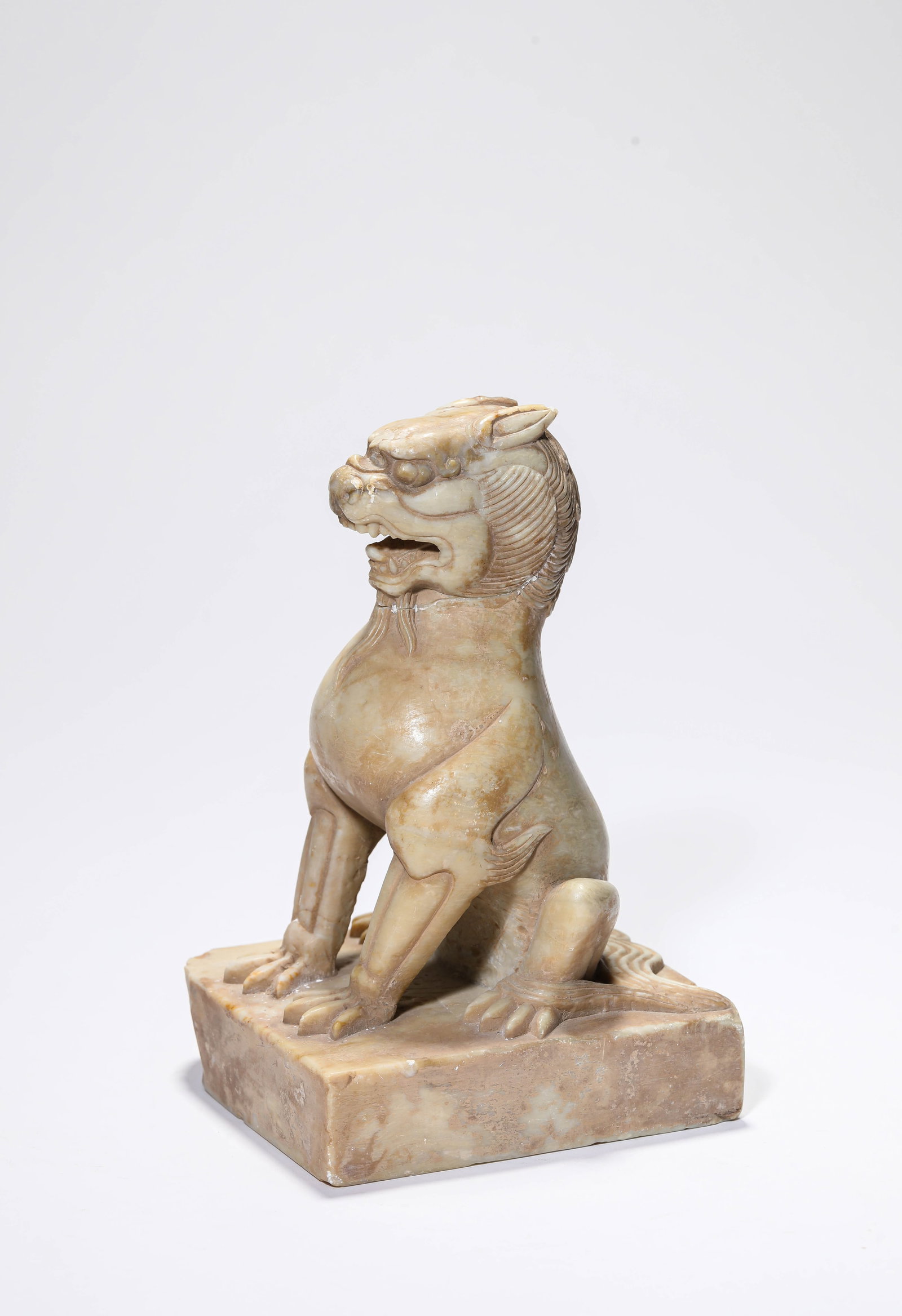 A WHITE MARBLE 'CARVED AUSPICIOUS BEAST' - 2