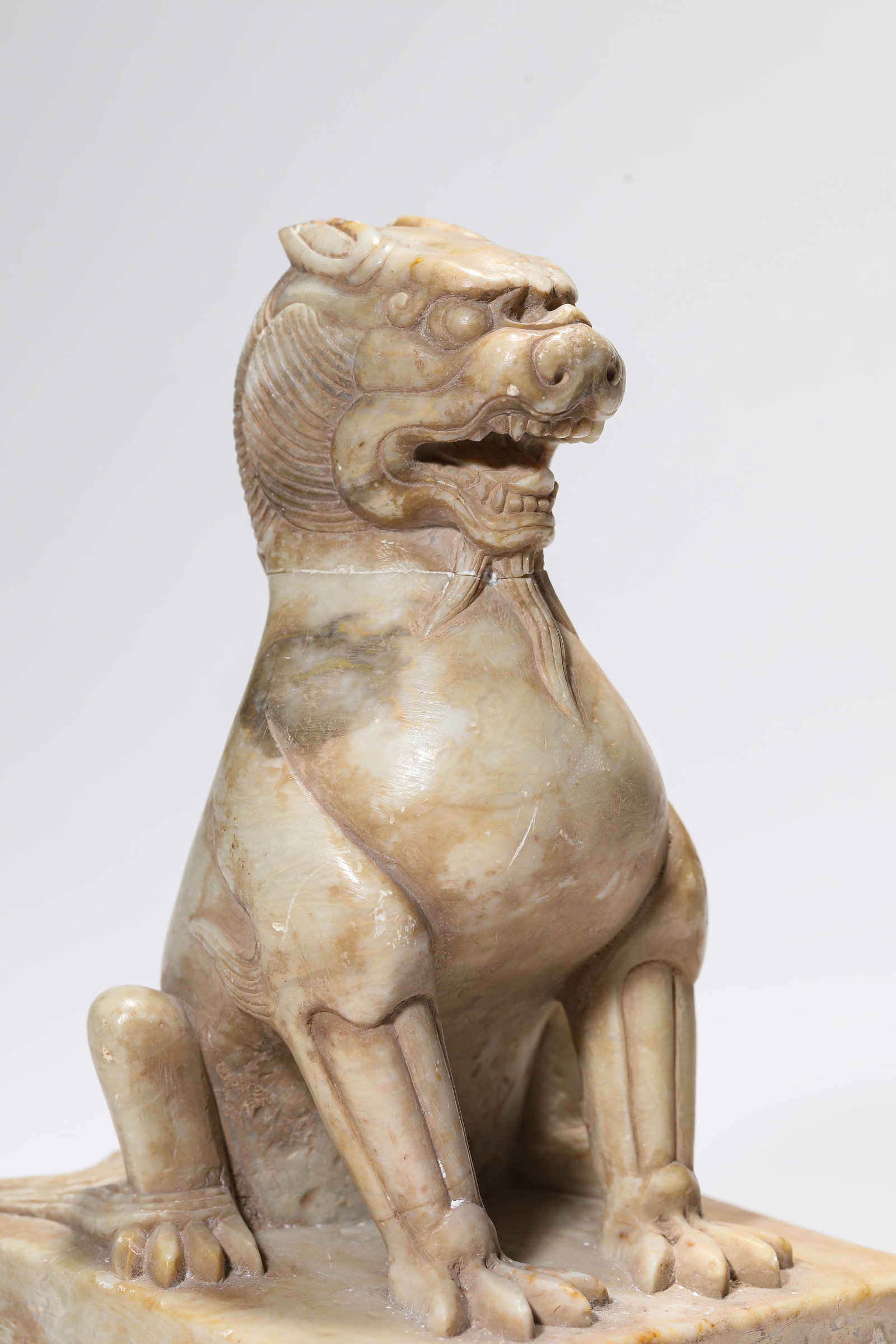 A WHITE MARBLE 'CARVED AUSPICIOUS BEAST' - 3