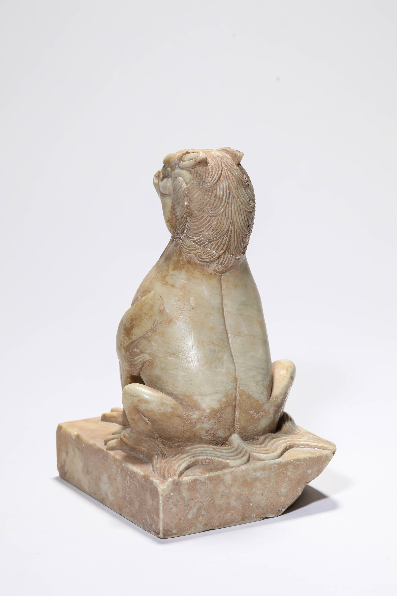 A WHITE MARBLE 'CARVED AUSPICIOUS BEAST' - 4