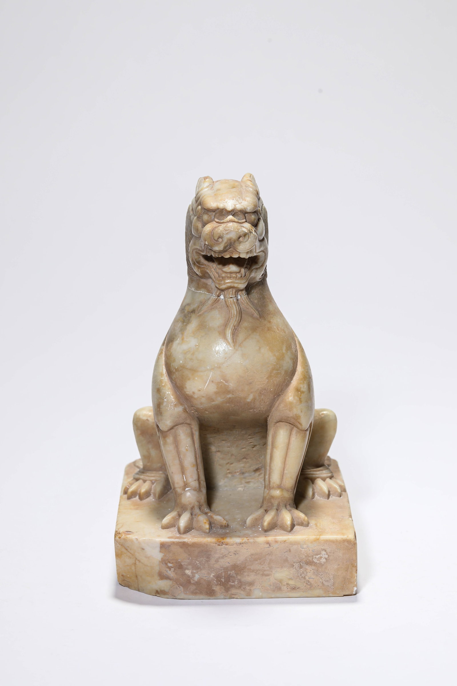 A WHITE MARBLE 'CARVED AUSPICIOUS BEAST' - 5