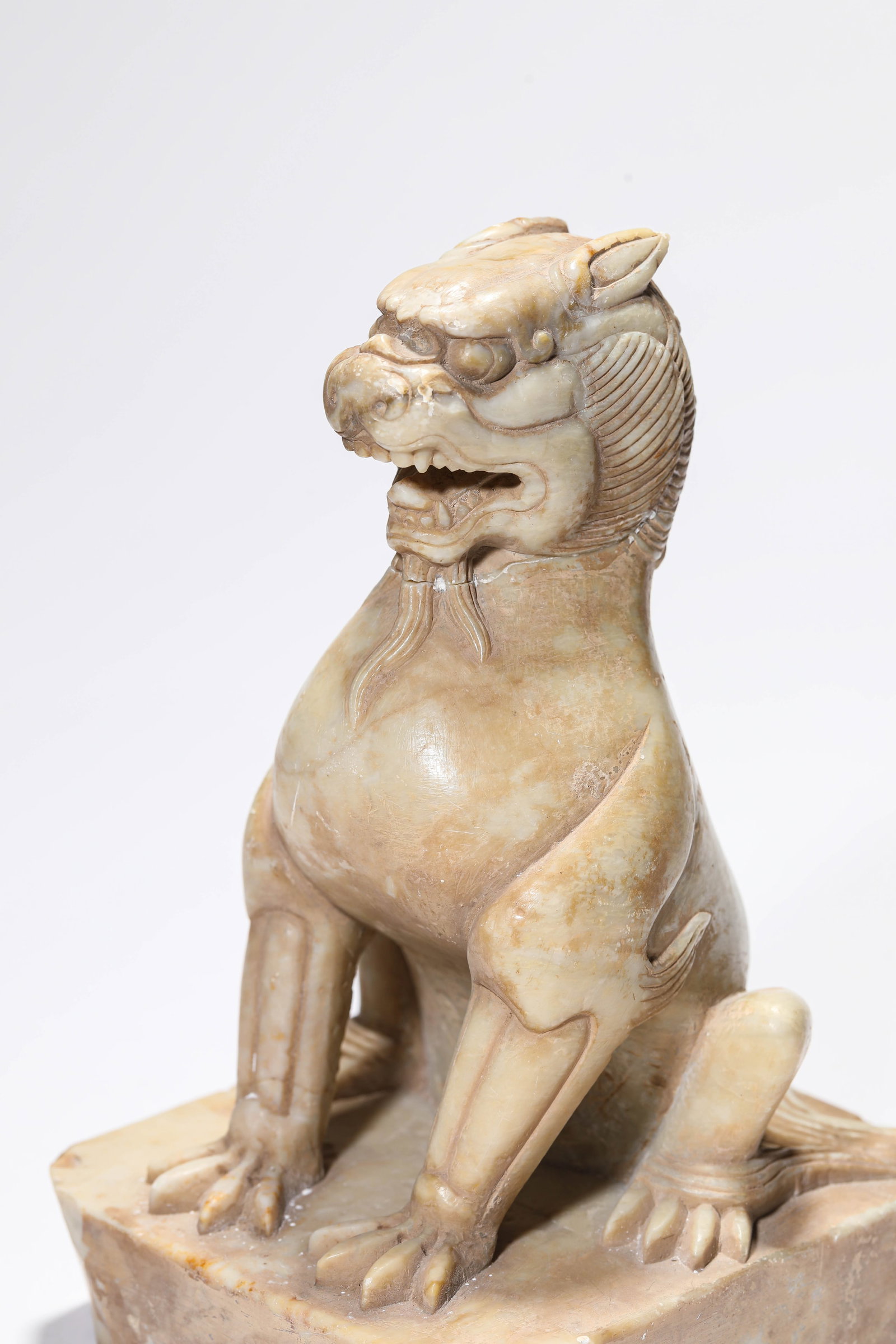 A WHITE MARBLE 'CARVED AUSPICIOUS BEAST' - 6