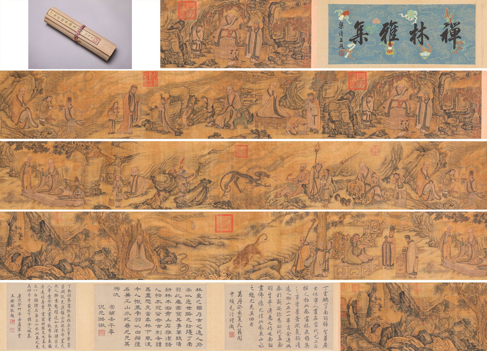 DING YUNPENG (1547-1628), ATTRIBUTED TO, ELEGANT GATHERING IN CHAN FOREST HANDSCROLL: DING YUNPENG (1547-1628), ATTRIBUTED TO, ELEGANT GATHERING IN CHAN FOREST HANDSCROLL Description: Dimensions: Width: 830 cm x Height: 31.7 cm. All measurements are approximate.