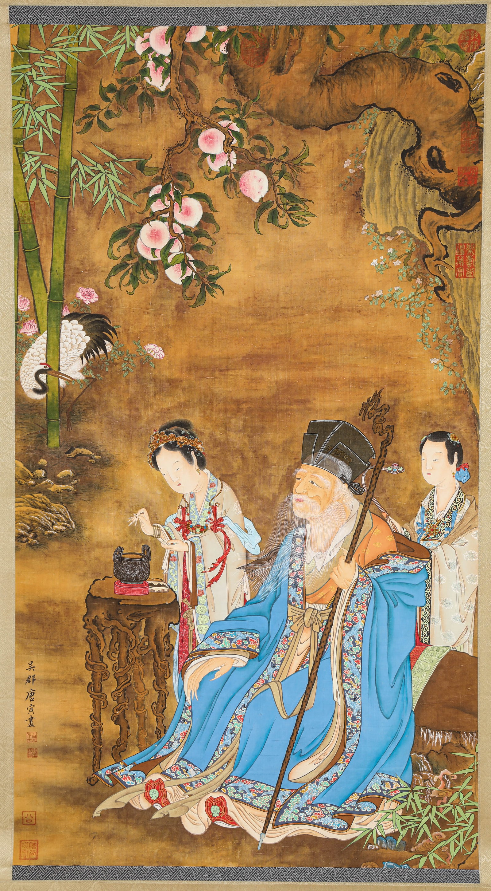 TANG YIN (1470-1524), ATTRIBUTED TO, ABUNDANT LONGEVITY: TANG YIN (1470-1524), ATTRIBUTED TO, ABUNDANT LONGEVITY Description: Dimensions: Width: 59.5 cm x Height: 107 cm. All measurements are approximate.