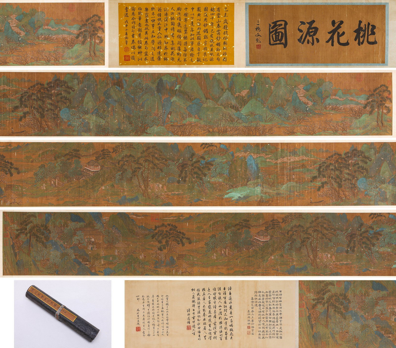 QIU YING (1494-1552), ATTRIBUTED TO, RECORD OF THE PEACH BLOSSOM SPRING HANDSCROLL: QIU YING (1494-1552), ATTRIBUTED TO, RECORD OF THE PEACH BLOSSOM SPRING HANDSCROLL Description: Dimensions: Width: 720 cm x Height: 38 cm. All measurements are approximate.