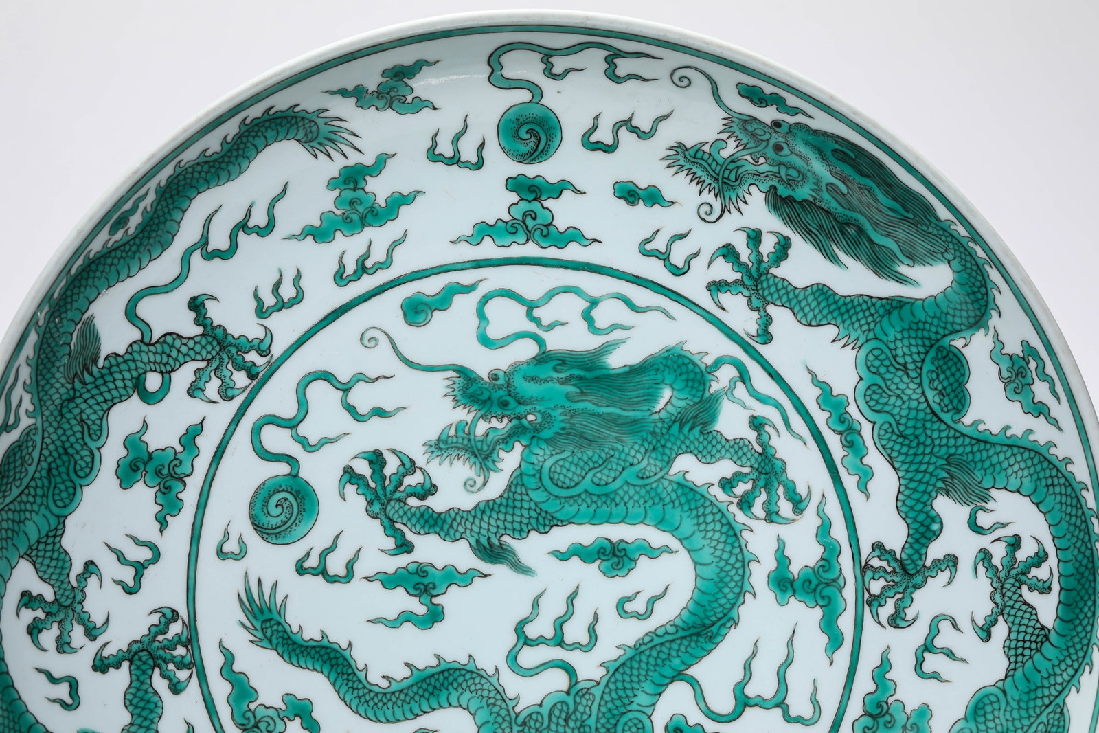 A GREEN-GLAZED 'DRAGON AND CLOUDS' DISH - 2