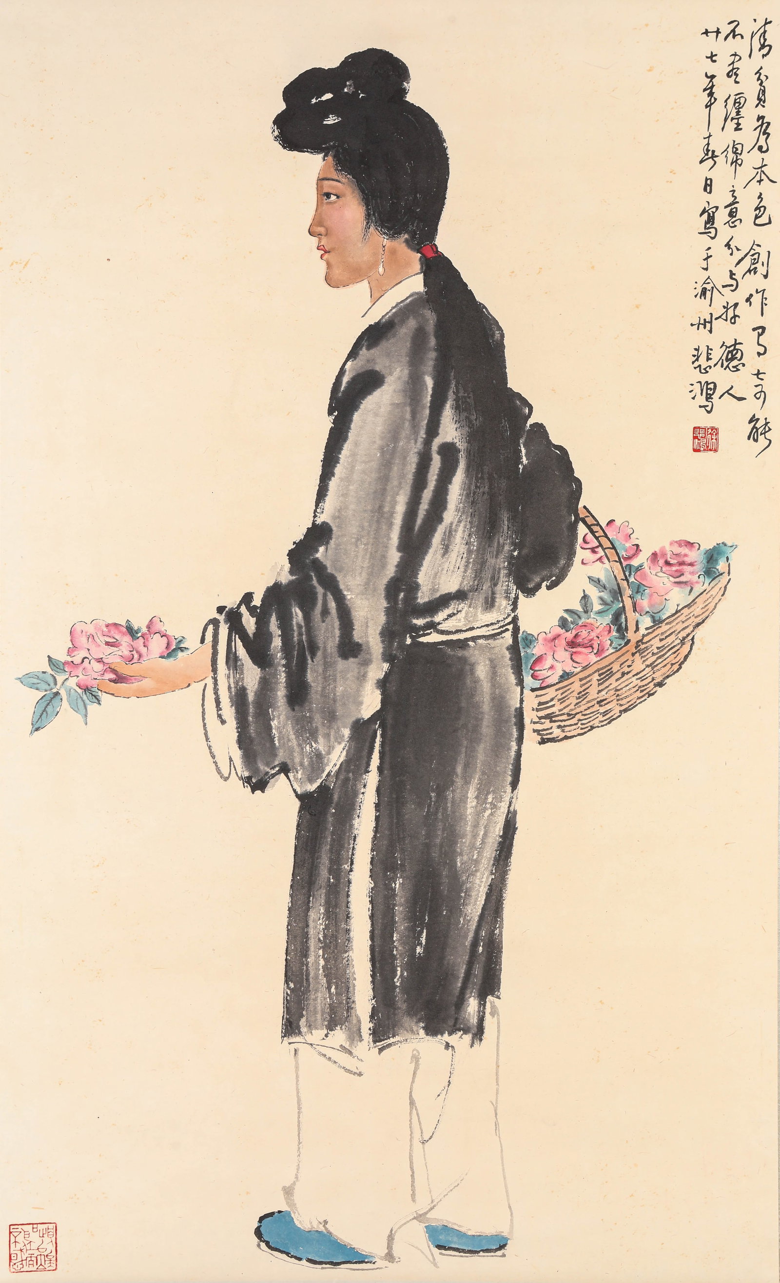XU BEIHONG (1895-1953), ATTRIBUTED TO, FIGURES: XU BEIHONG (1895-1953), ATTRIBUTED TO, FIGURES Description: Dimensions: Width: 62 cm x Height: 102 cm. All measurements are approximate.