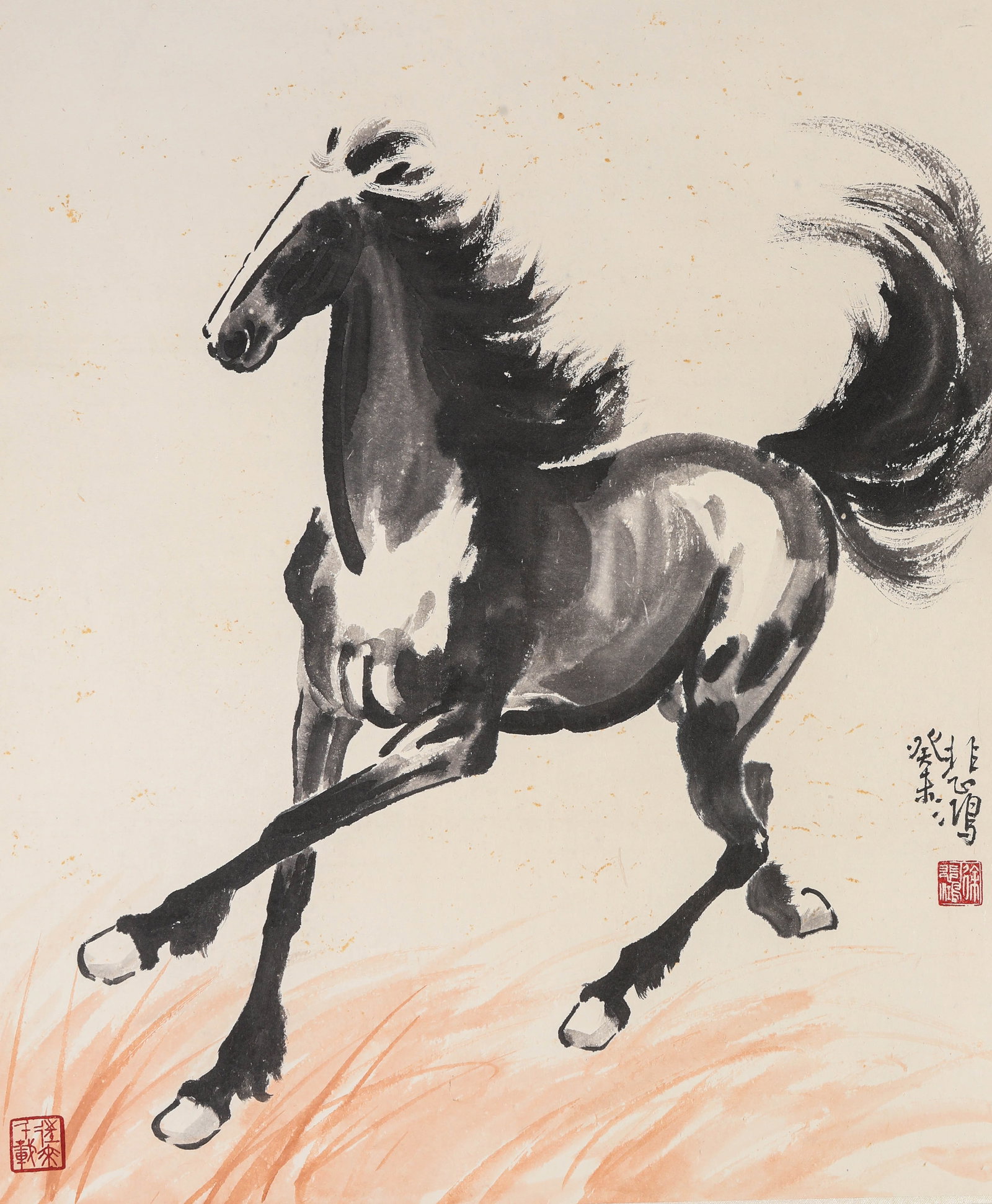 XU BEIHONG (1895-1953), ATTRIBUTED TO, GALLOPING HORSES: XU BEIHONG (1895-1953), ATTRIBUTED TO, GALLOPING HORSES Description: Dimensions: Width: 45 cm x Height: 54 cm. All measurements are approximate.