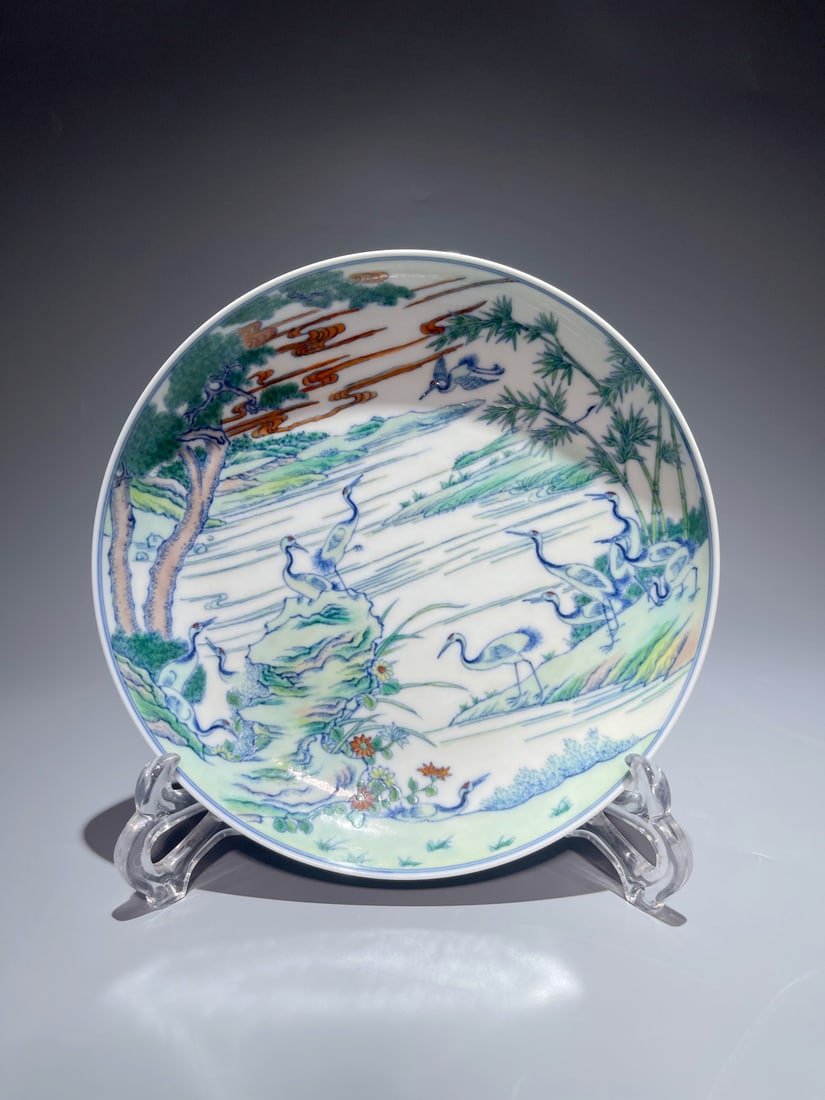 A DOUCAI 'NINE CRANES AND SPRING' DISH - 2