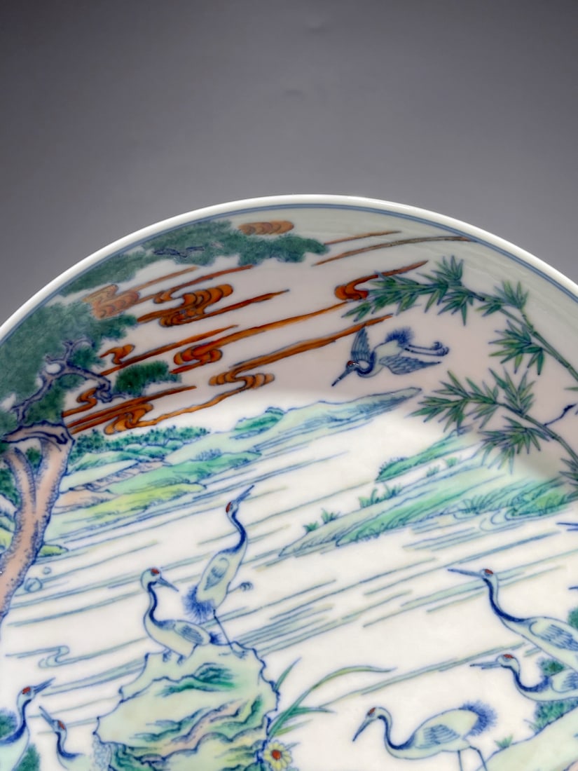 A DOUCAI 'NINE CRANES AND SPRING' DISH - 3