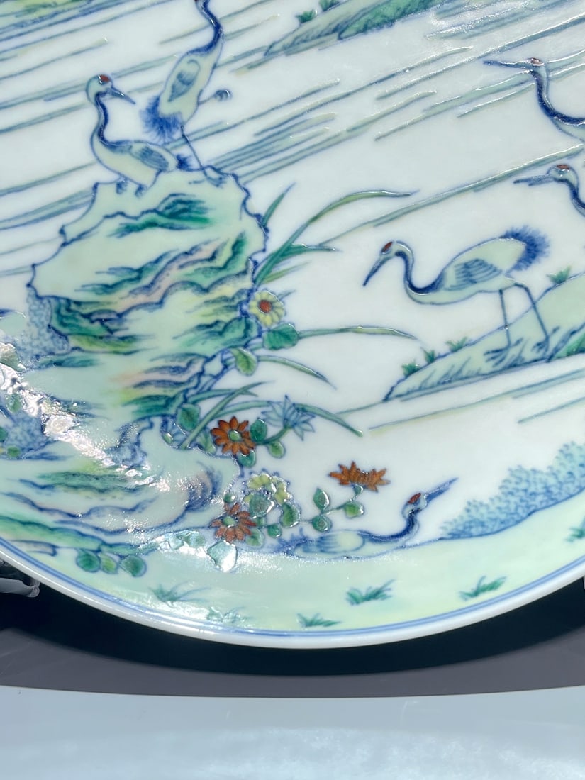 A DOUCAI 'NINE CRANES AND SPRING' DISH - 6