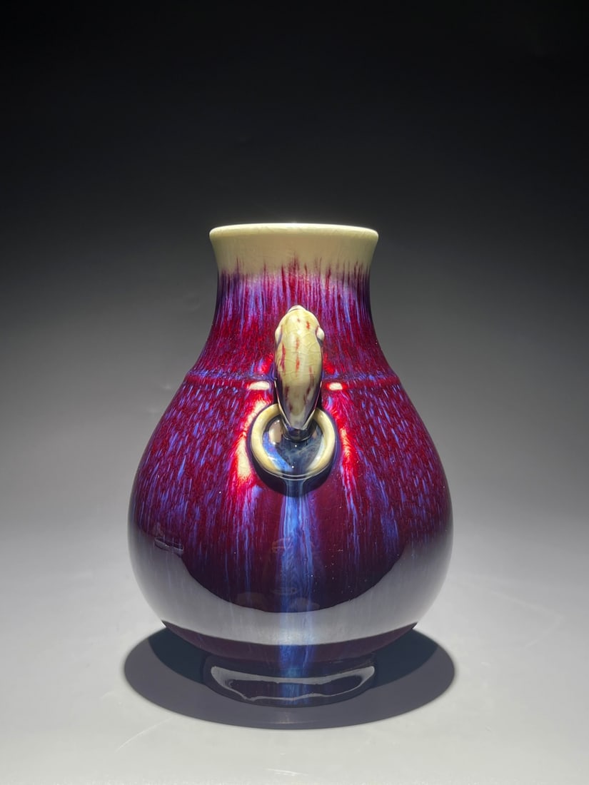 A FLAMBE GLAZED BAT EARED VASE - 3