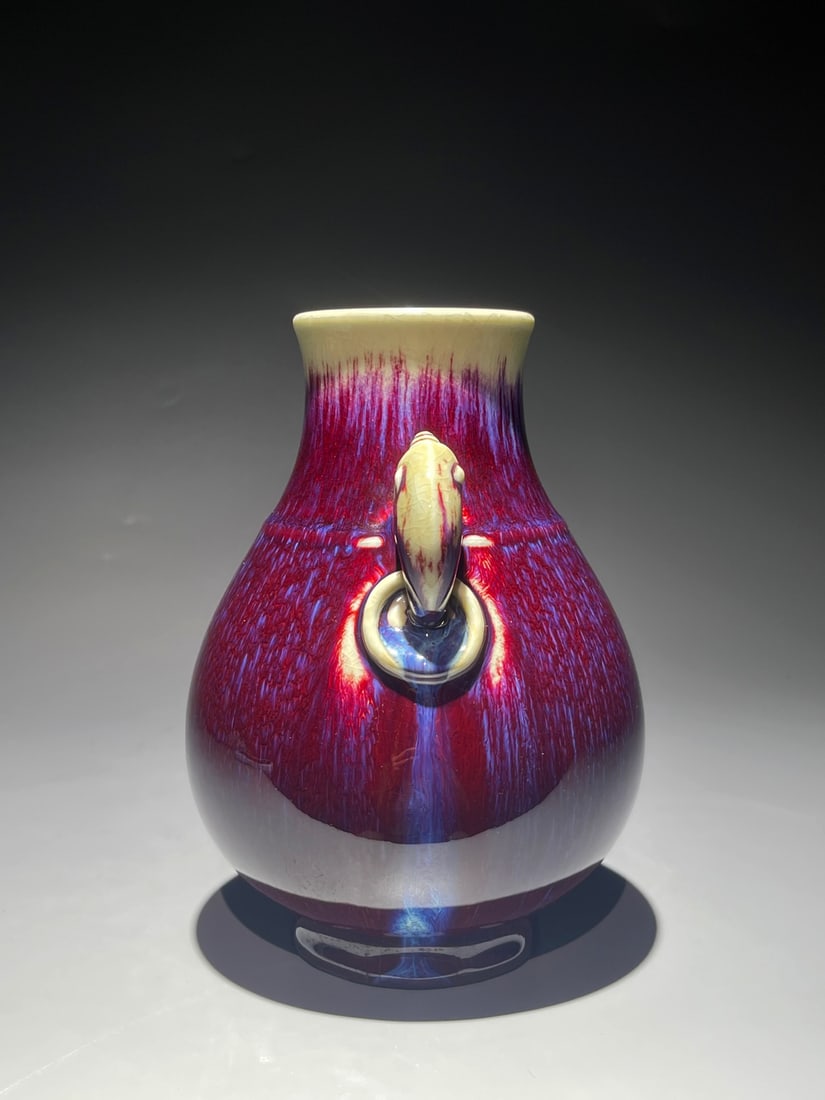 A FLAMBE GLAZED BAT EARED VASE - 5