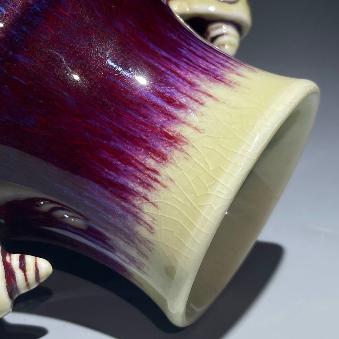 A FLAMBE GLAZED BAT EARED VASE - 7