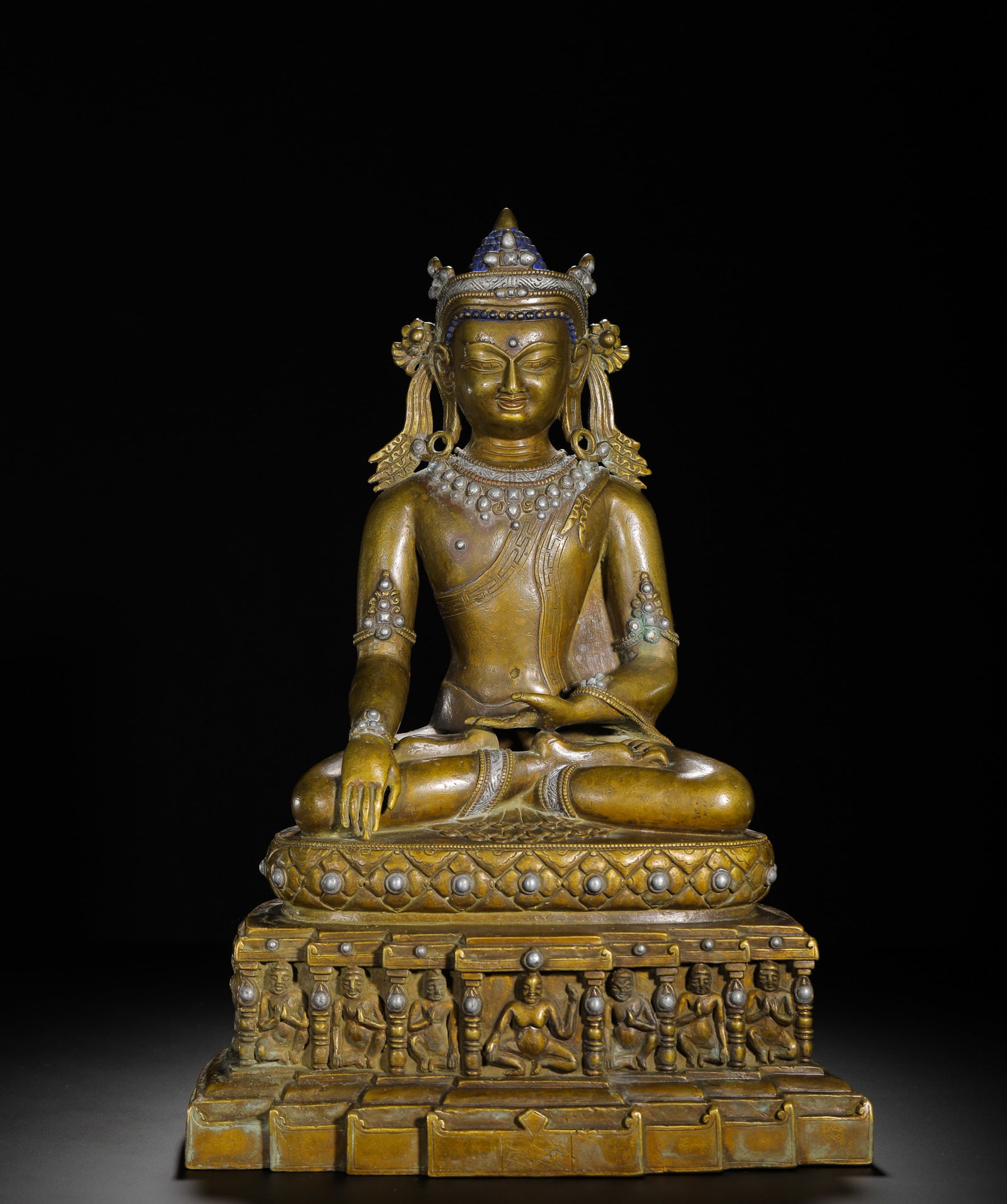 17TH - 18TH CENTURY COPPER-INLAID SILVER SEATED STATUE OF SAKYAMUNI BUDDHA (1 of 14)