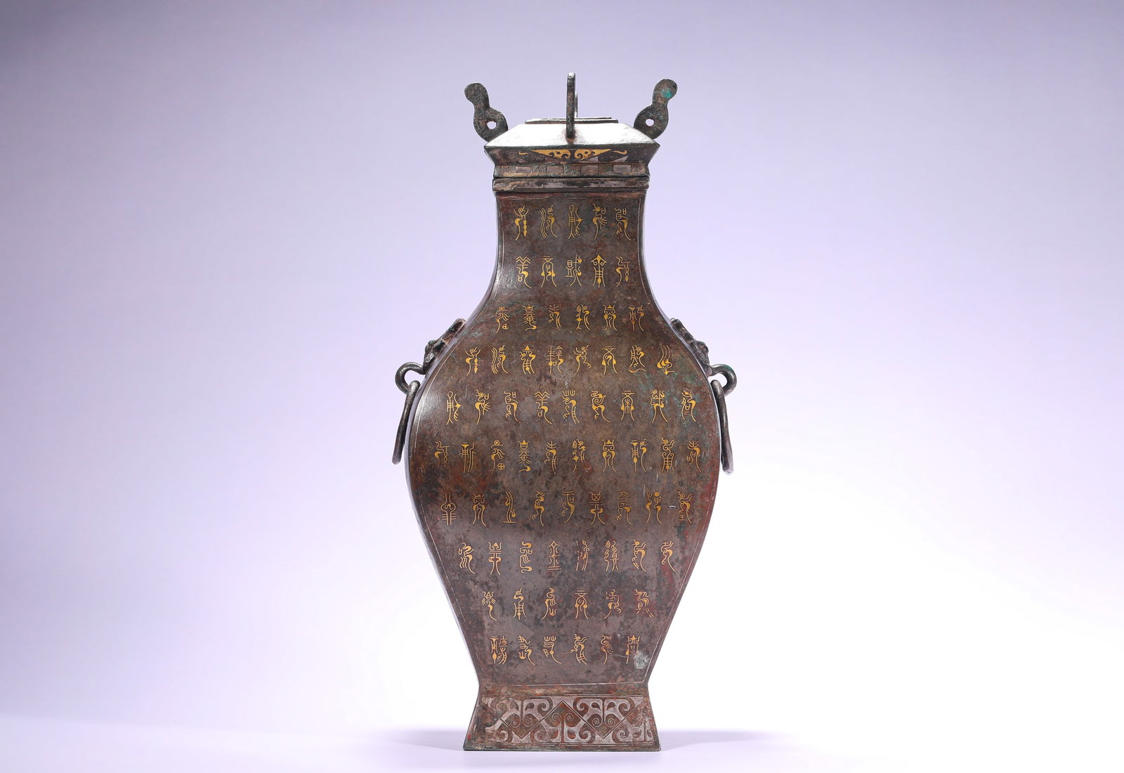 BRONZE INLAID WITH GOLD AND SMALL SEAL SCRIPT INSCRIPTION JARS: BRONZE INLAID WITH GOLD AND SMALL SEAL SCRIPT INSCRIPTION JARS (30 x 14cm,Weight:2840g)