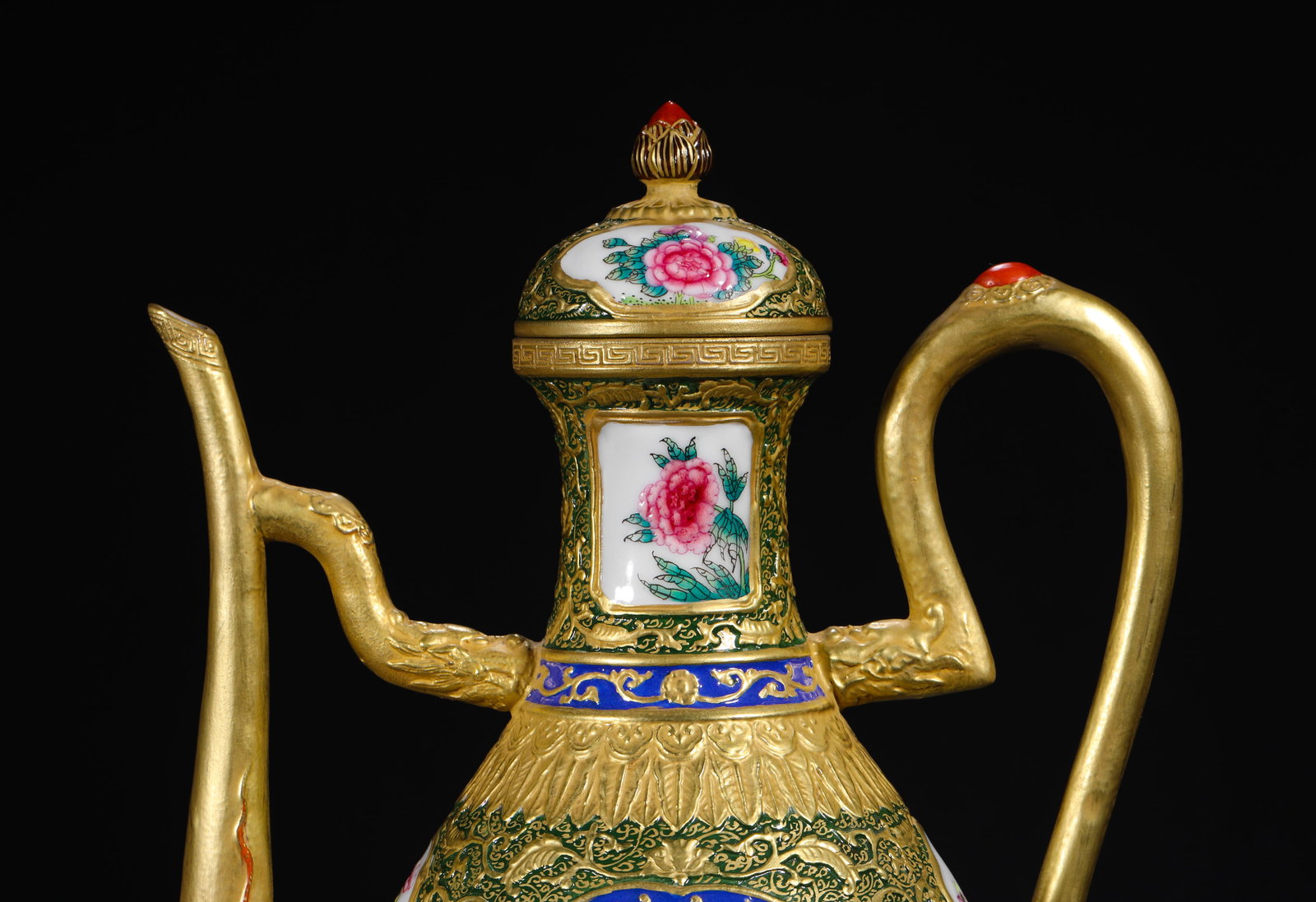 POLYCHROME GILDED FIGURE TEAPOT - 2
