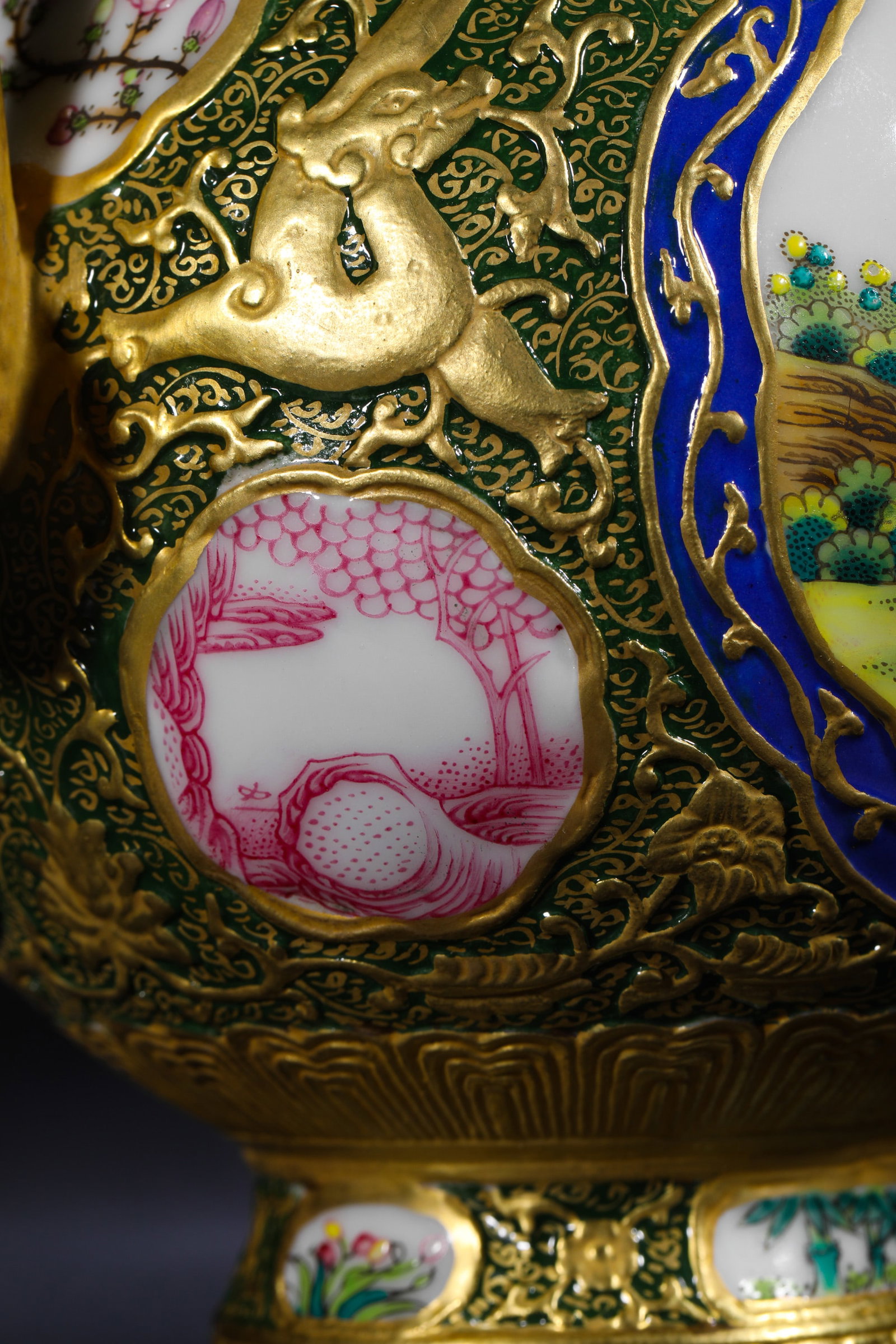 POLYCHROME GILDED FIGURE TEAPOT - 8