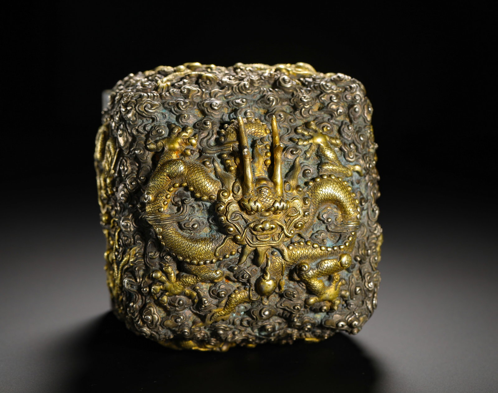 SILVER GILDED JADE SEAL WITH DRAGON AND CLOUD PATTERNS - 5
