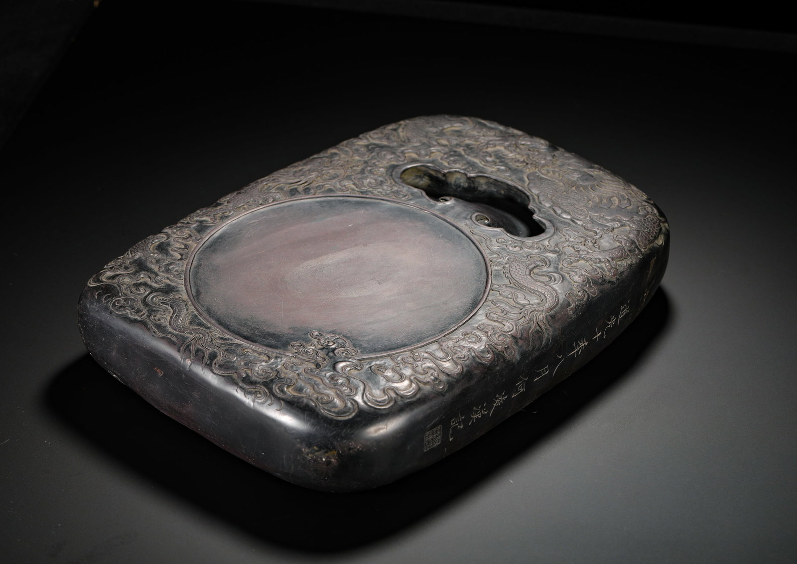 SEAL OF WANG TONGYU, QING DYNASTY STUDY INKSTONE: SEAL OF WANG TONGYU, QING DYNASTY STUDY INKSTONE (230 x 23cm,Weight:8310g)