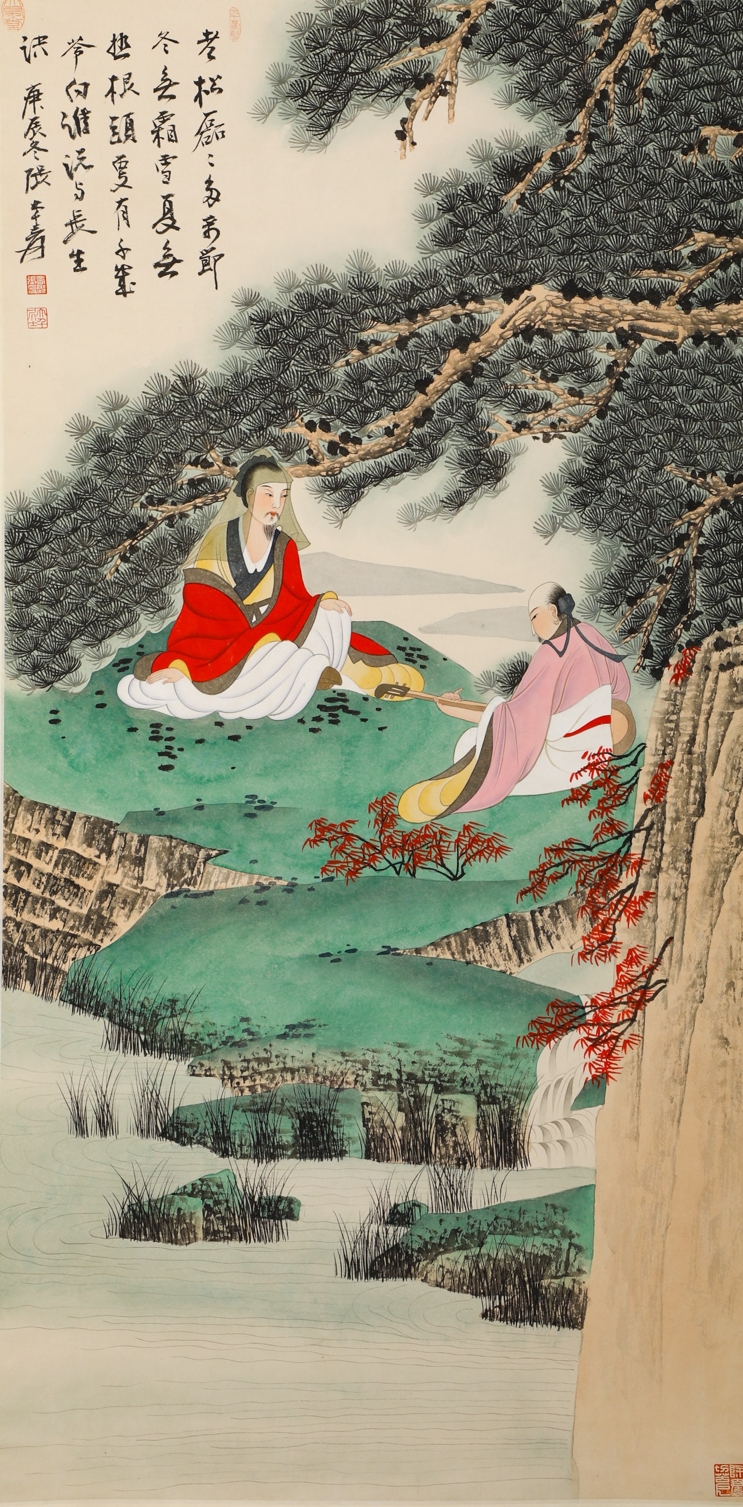 ZHANG DAQIAN (1899-1983) HEAVY COLOR GOLD AND GREEN LANDSCAPE PAINTING ON PAPER: ZHANG DAQIAN (1899-1983) HEAVY COLOR GOLD AND GREEN LANDSCAPE PAINTING ON PAPER (128 x 65cm)