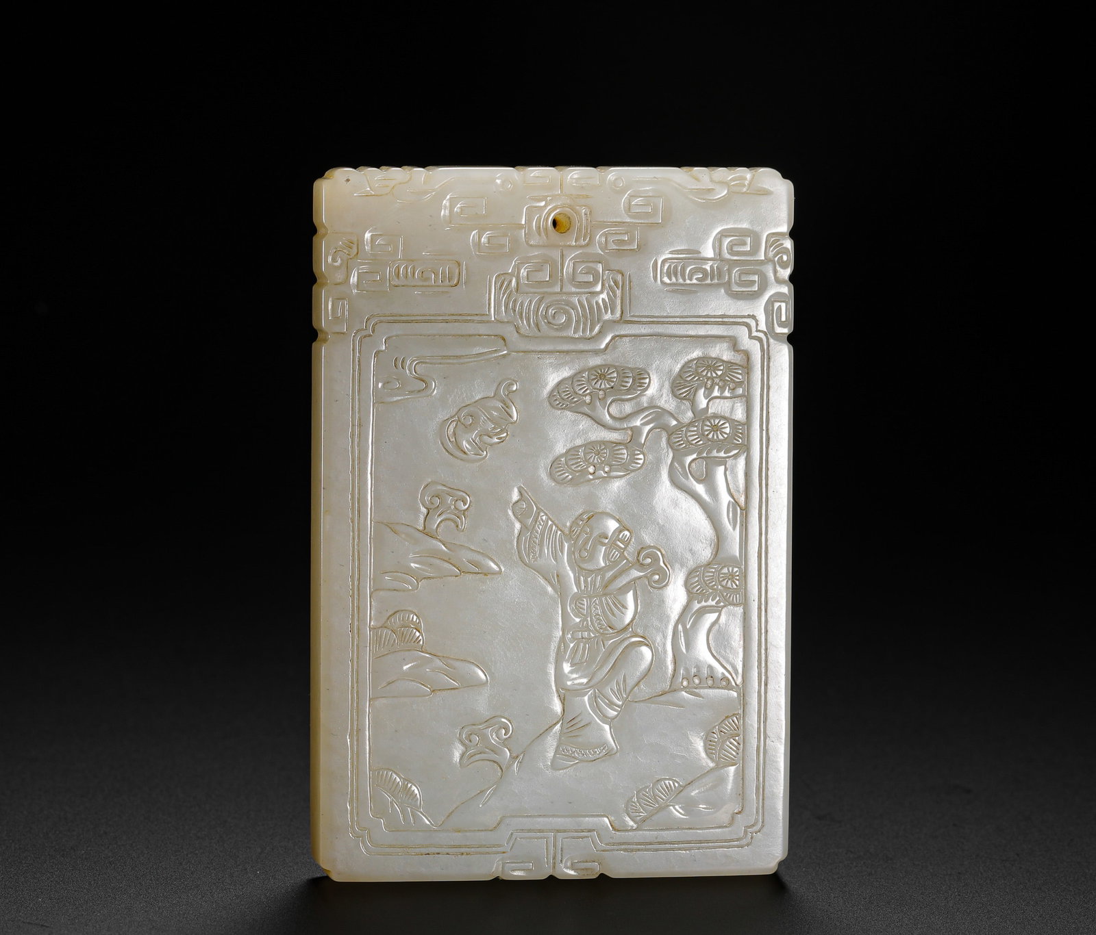 HETIAN JADE "TONGZI YINFU" ZIGANG PLAQUE: HETIAN JADE "TONGZI YINFU" ZIGANG PLAQUE (7.8 x 5.2cm,Weight:110g)