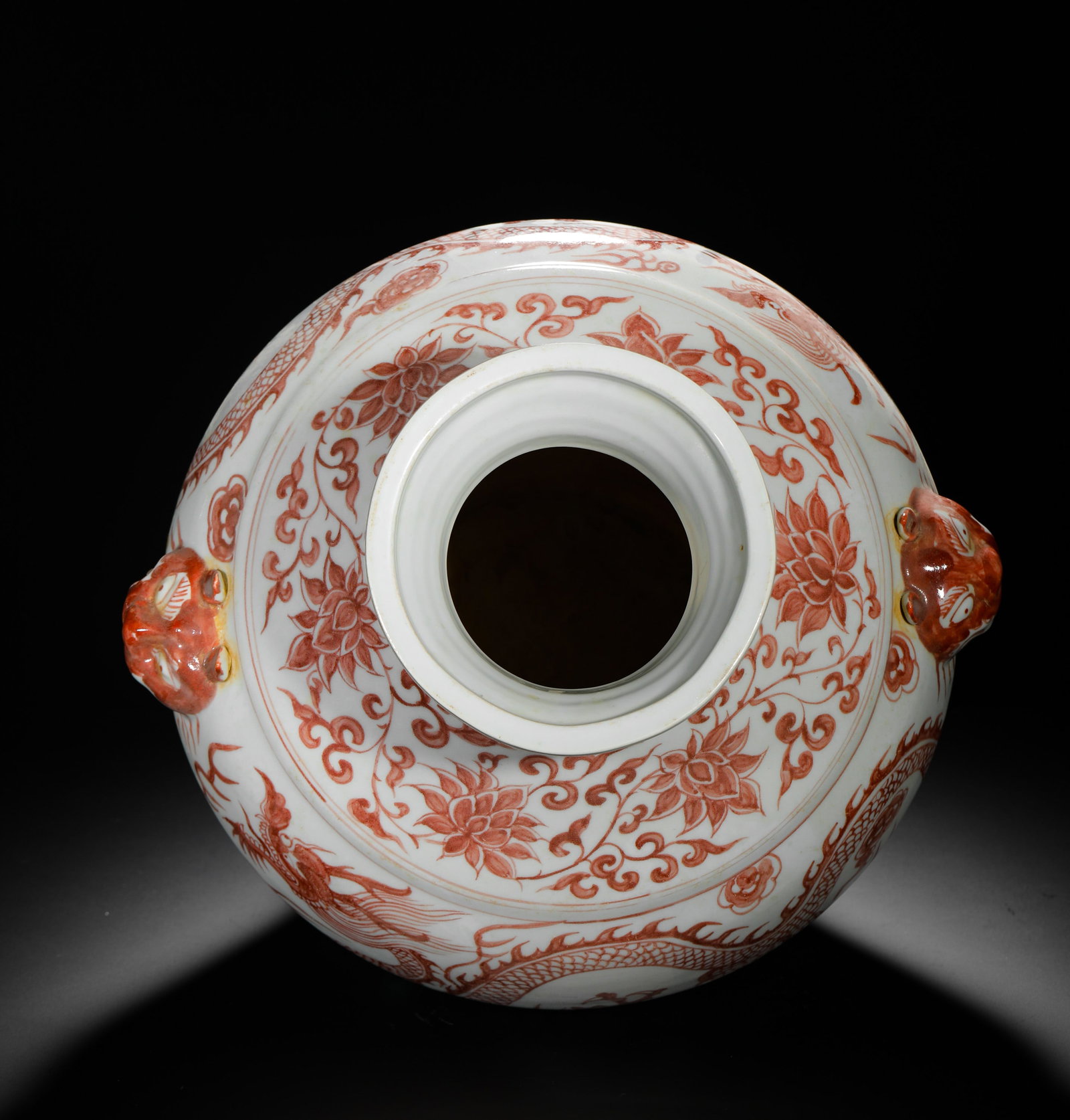 UNDERGLAZE RED DRAGON-PATTERNED BEAST EAR JARS - 2