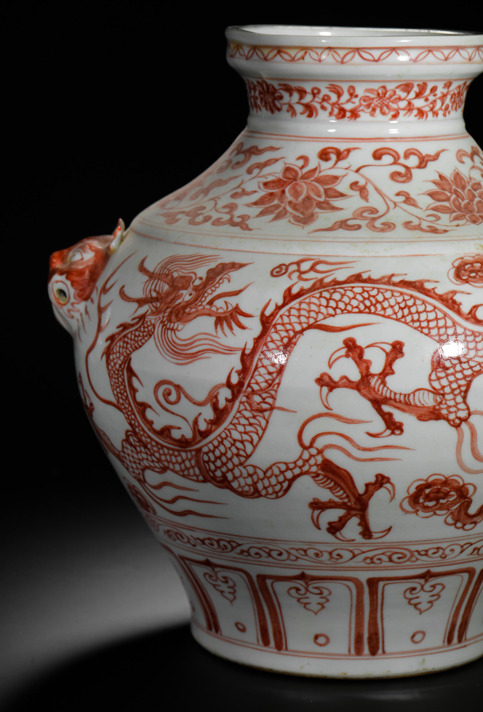 UNDERGLAZE RED DRAGON-PATTERNED BEAST EAR JARS - 4