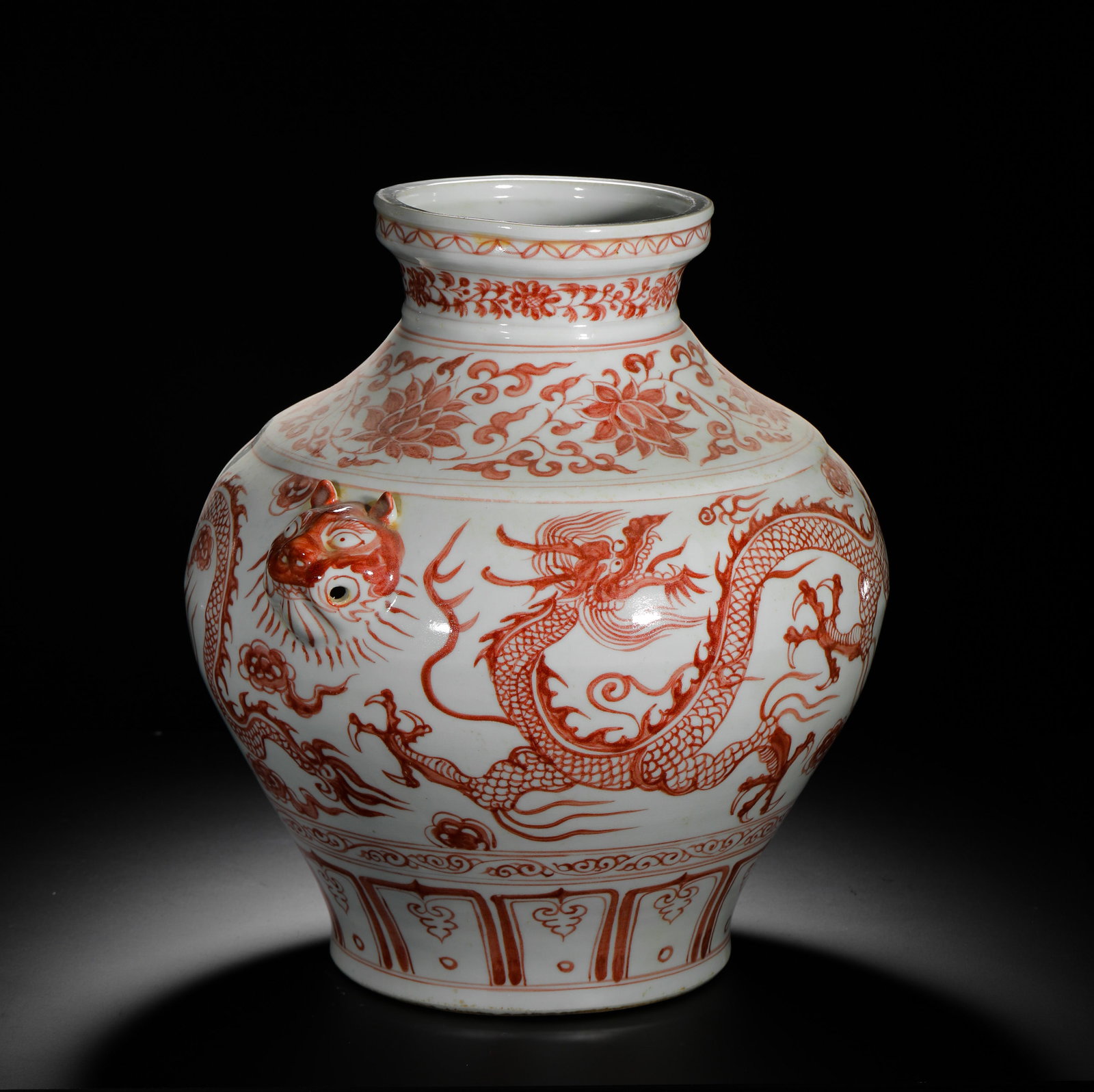 UNDERGLAZE RED DRAGON-PATTERNED BEAST EAR JARS - 7