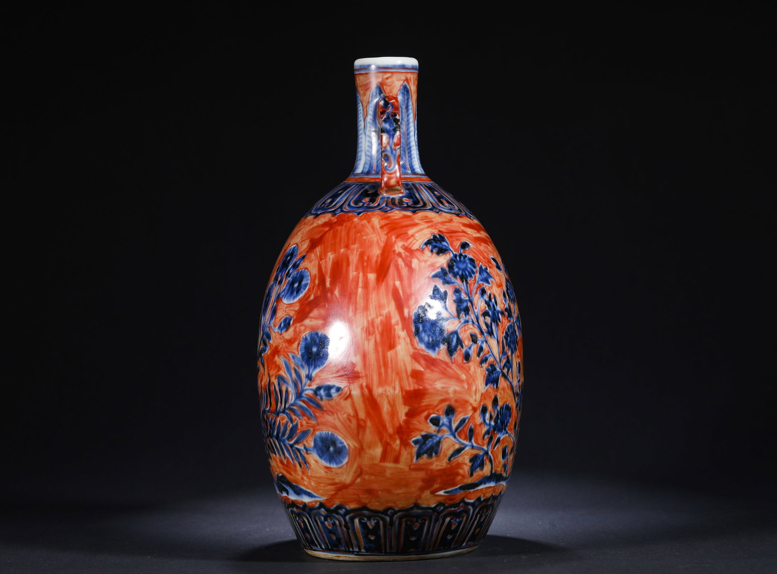 BLUE AND RED FLOWER-PATTERNED FLAT VASE - 4