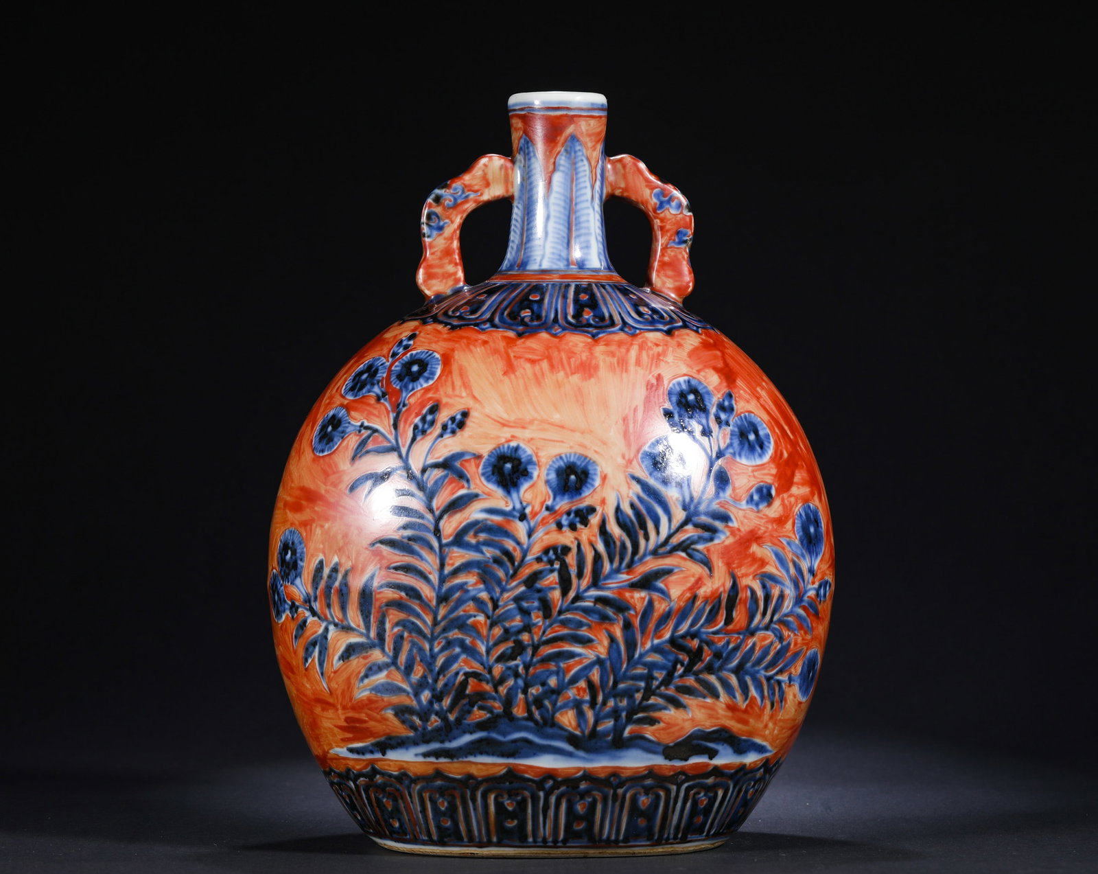 BLUE AND RED FLOWER-PATTERNED FLAT VASE - 5