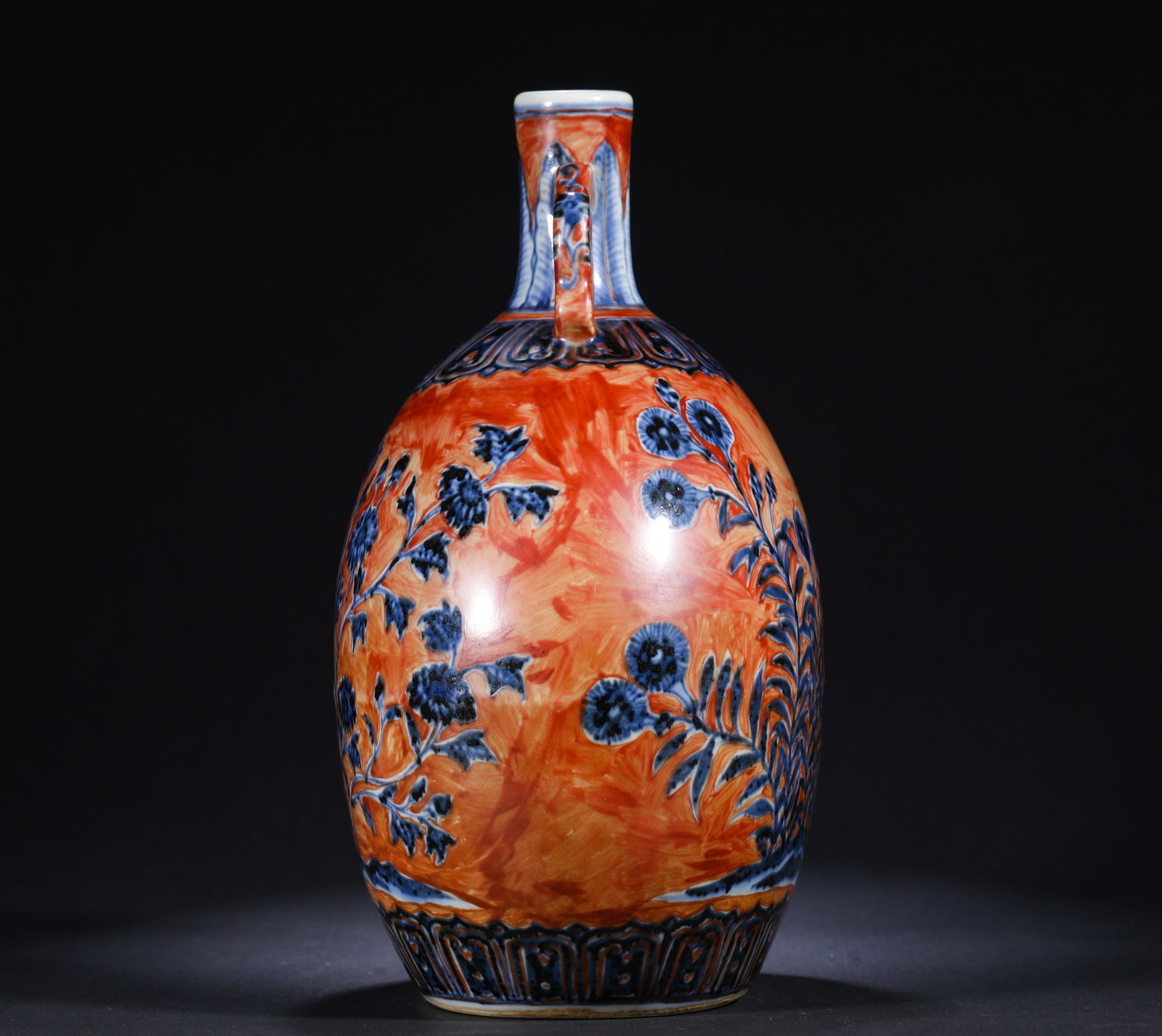 BLUE AND RED FLOWER-PATTERNED FLAT VASE - 7