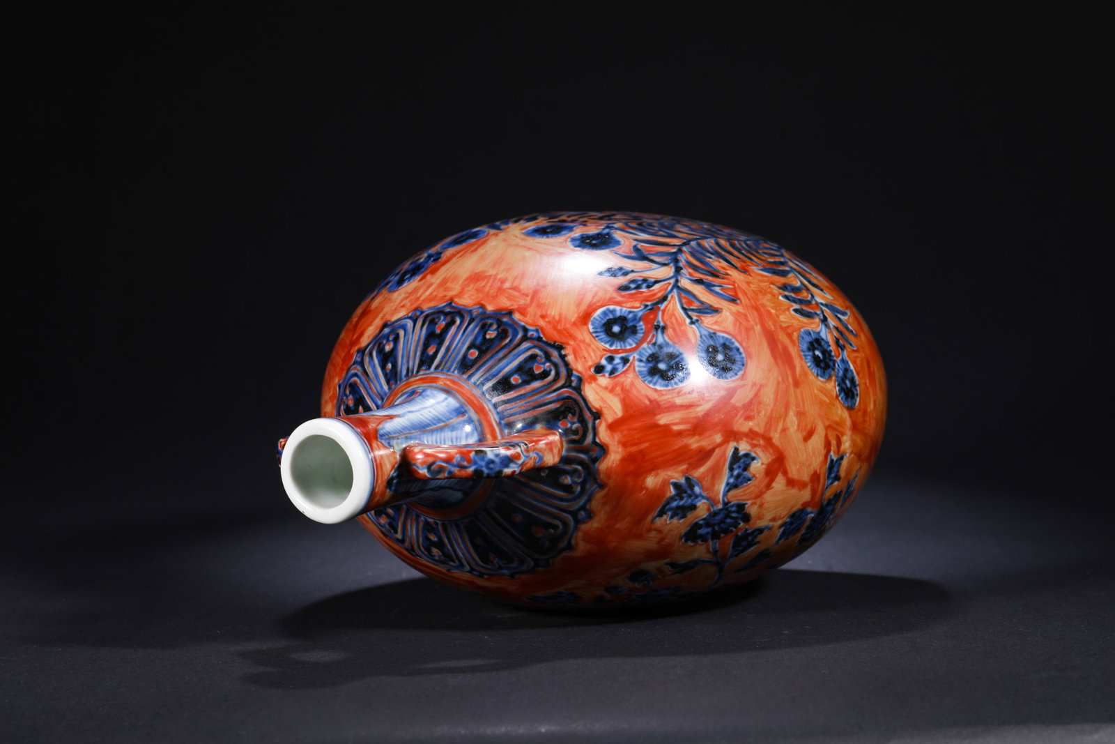BLUE AND RED FLOWER-PATTERNED FLAT VASE - 8