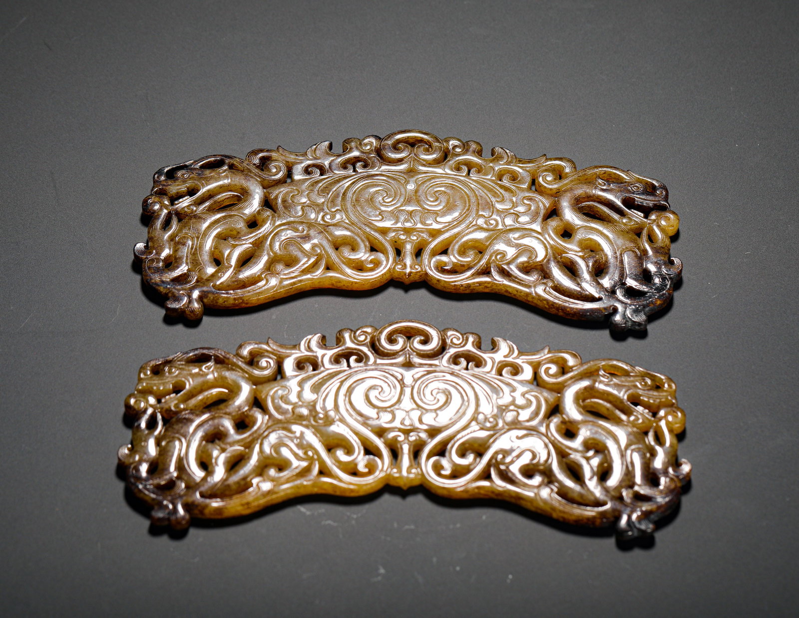 HETIAN JADE DOUBLE DRAGON PENDANTS - 2